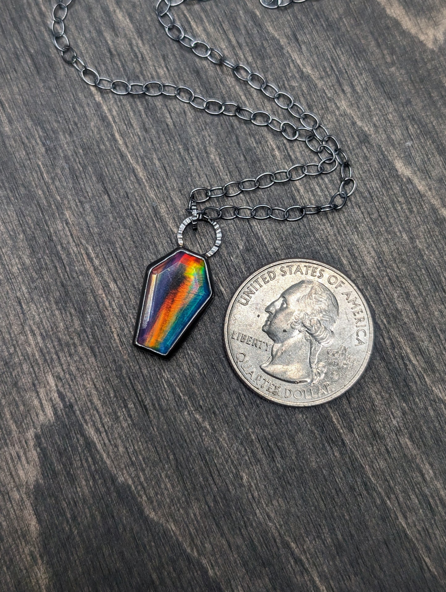 Aurora "Opal" Coffin Textured Sterling Silver Necklace