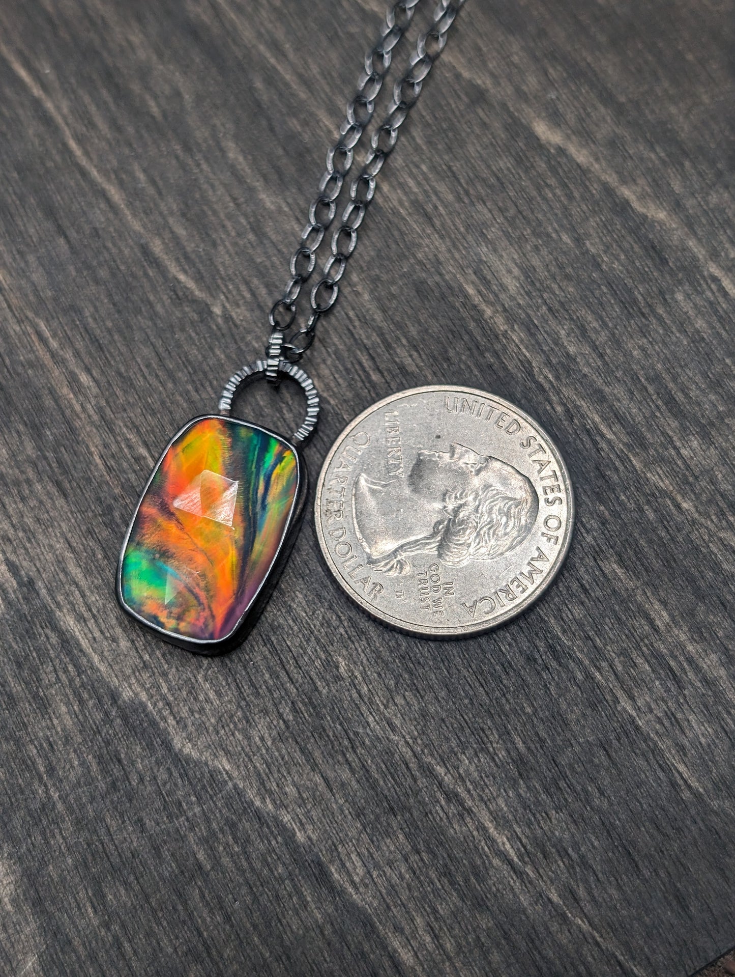 Large Aurora "Opal" Oval Textured Sterling Silver Necklace