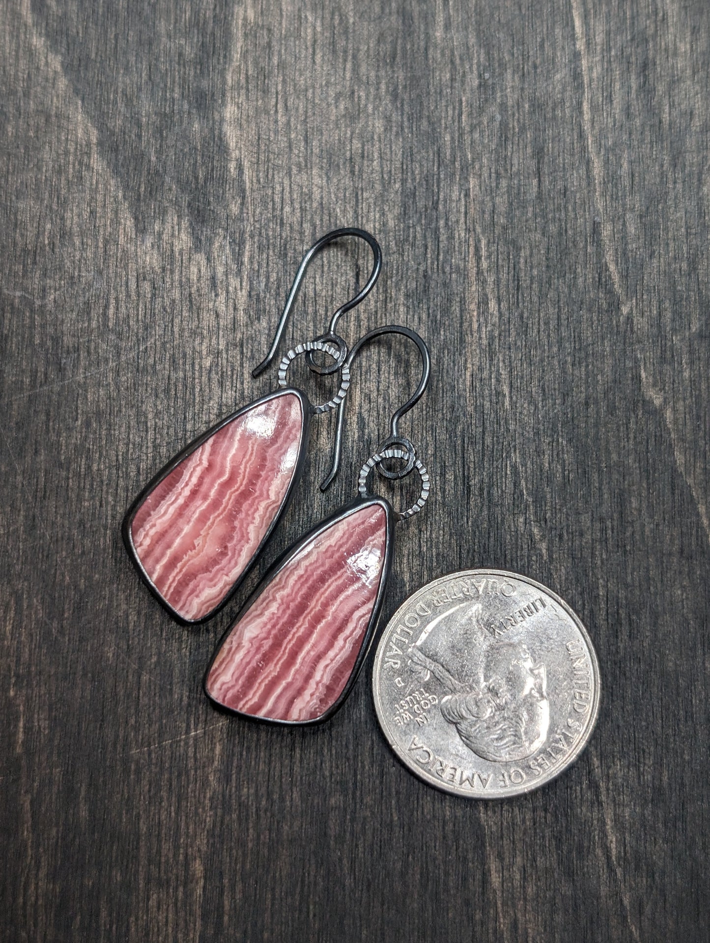 Rhodochrosite Textured Sterling Silver Dangle Earrings