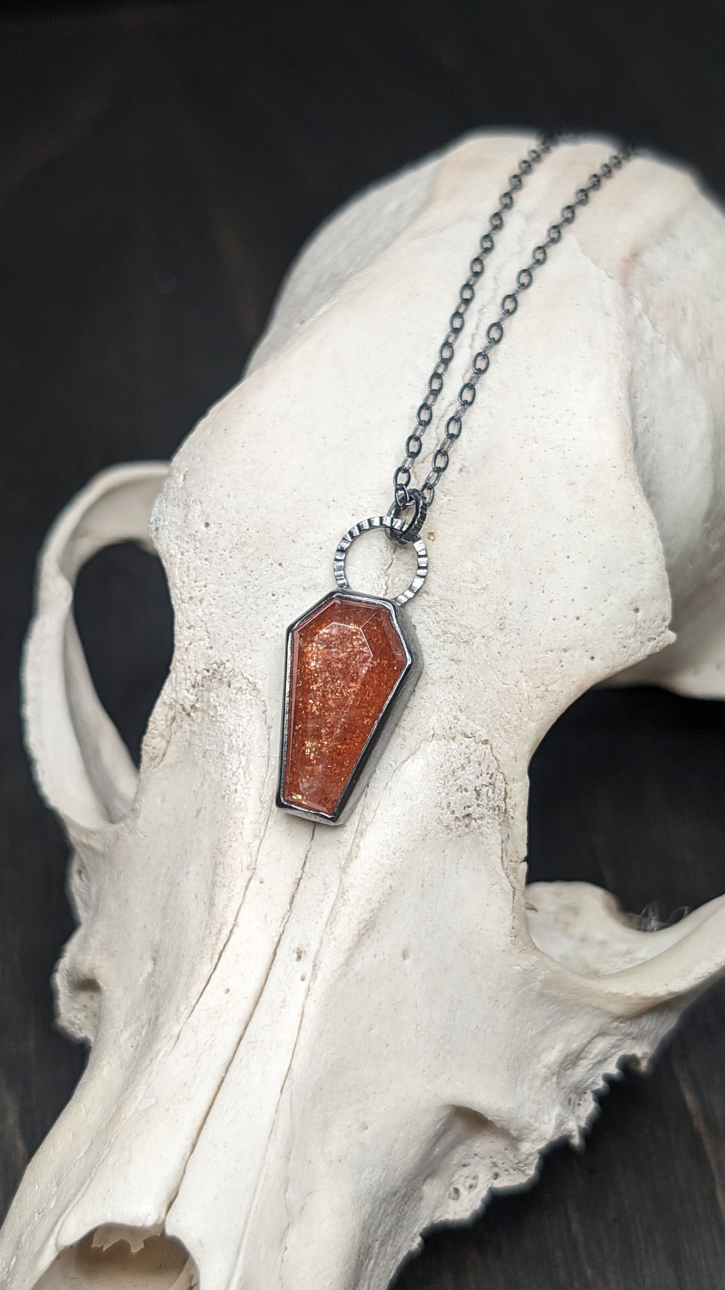 Sunstone Coffin Textured Sterling Silver Necklace -Made to order