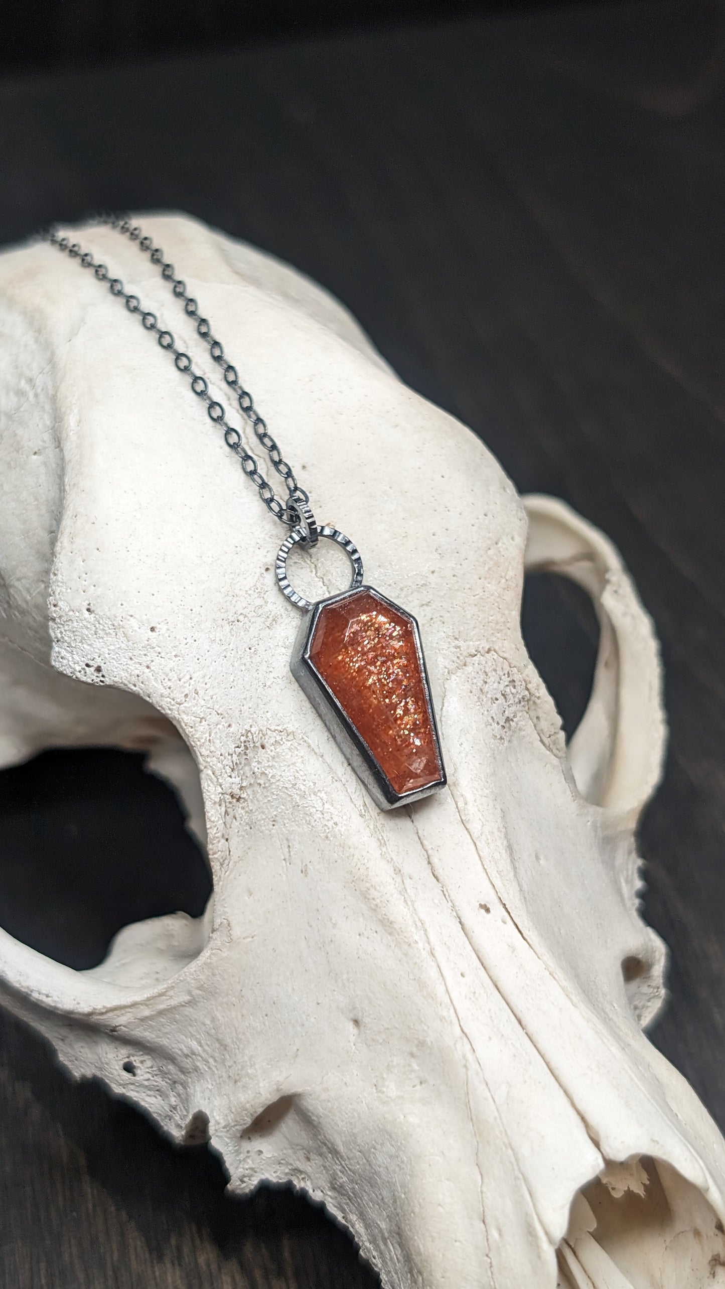 Sunstone Coffin Textured Sterling Silver Necklace -Made to order