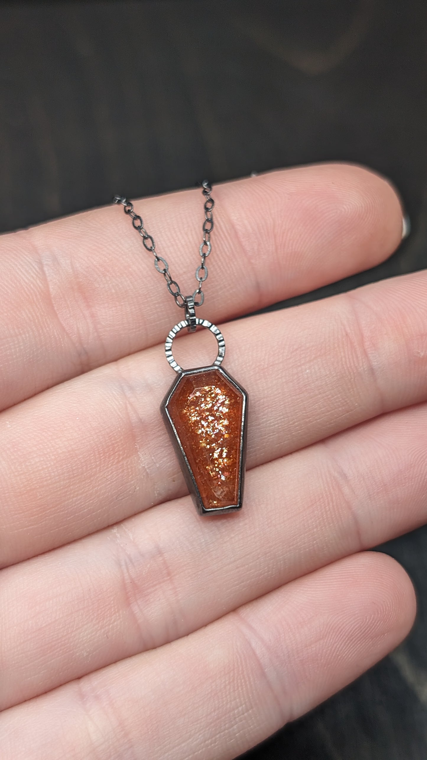 Sunstone Coffin Textured Sterling Silver Necklace -Made to order