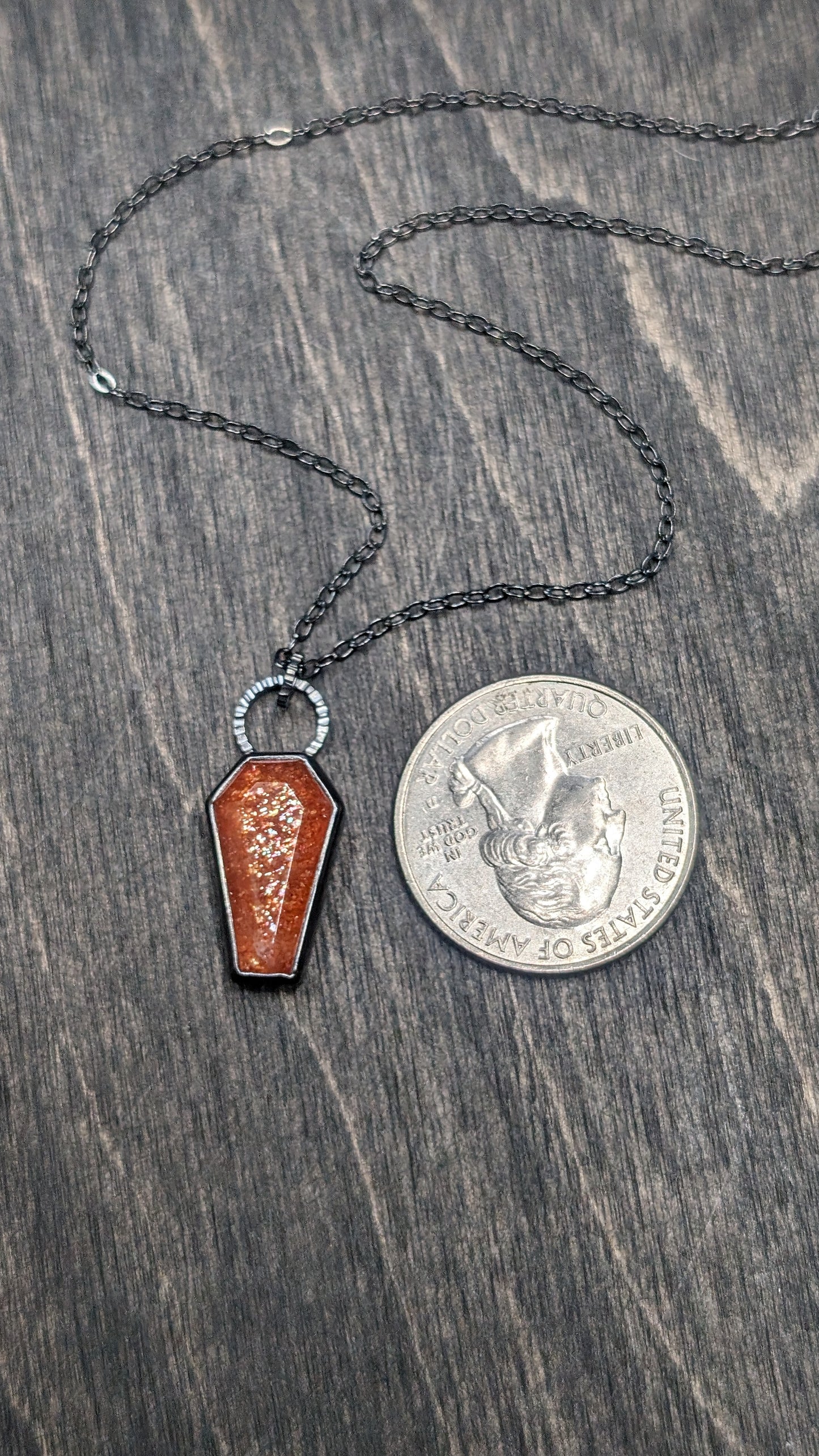 Sunstone Coffin Textured Sterling Silver Necklace -Made to order