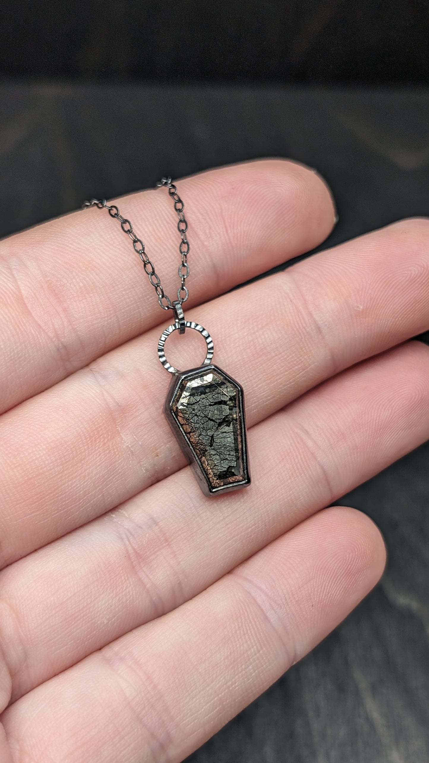 Marcasite Coffin Textured Sterling Silver Necklace