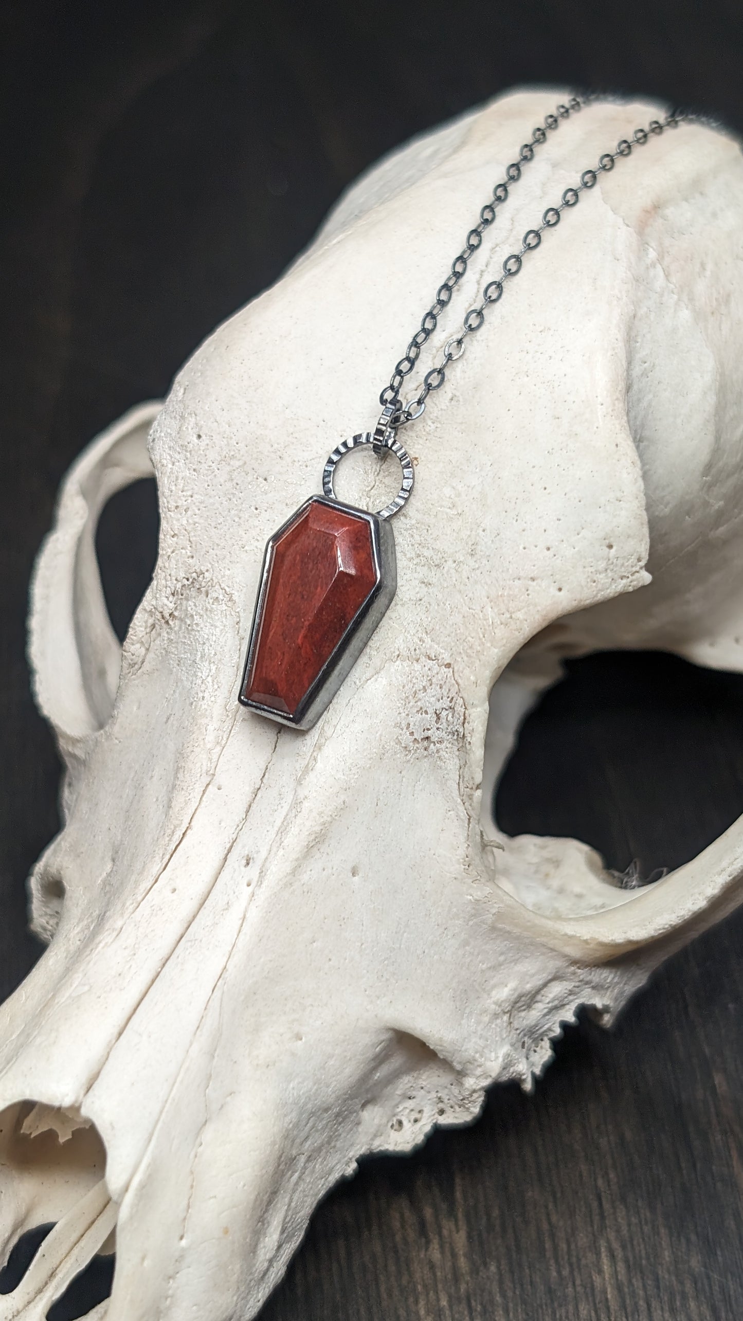 Red Jasper Coffin Textured Sterling Silver Necklace