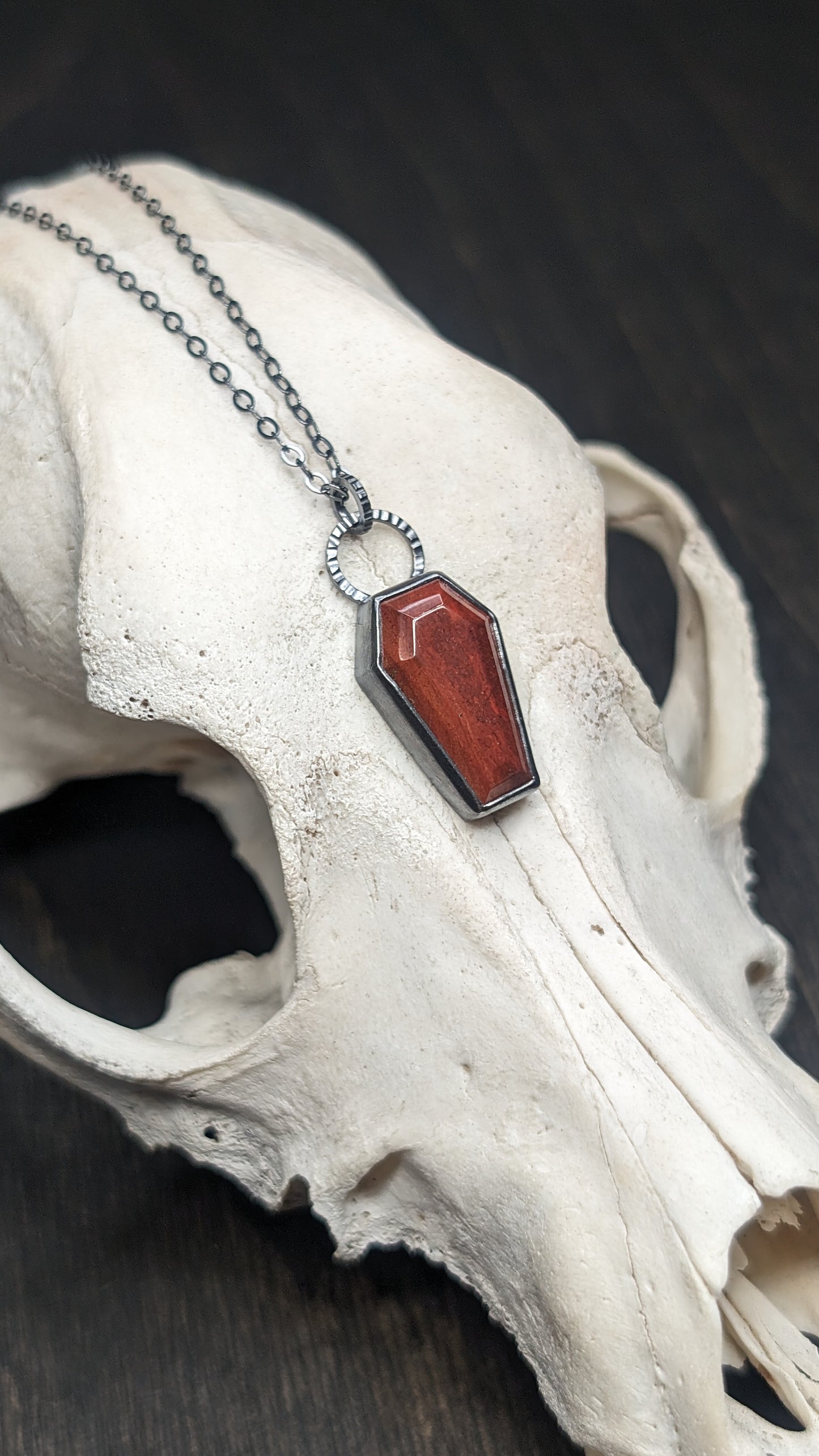 Red Jasper Coffin Textured Sterling Silver Necklace