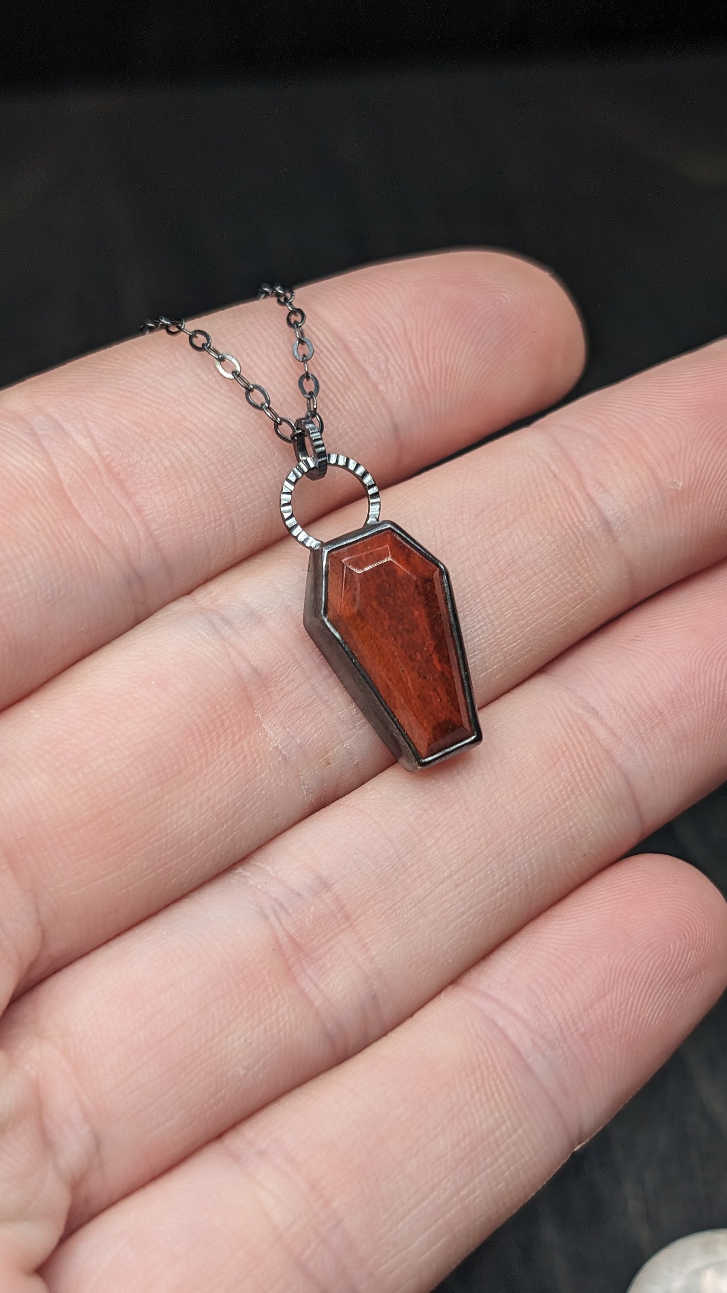 Red Jasper Coffin Textured Sterling Silver Necklace