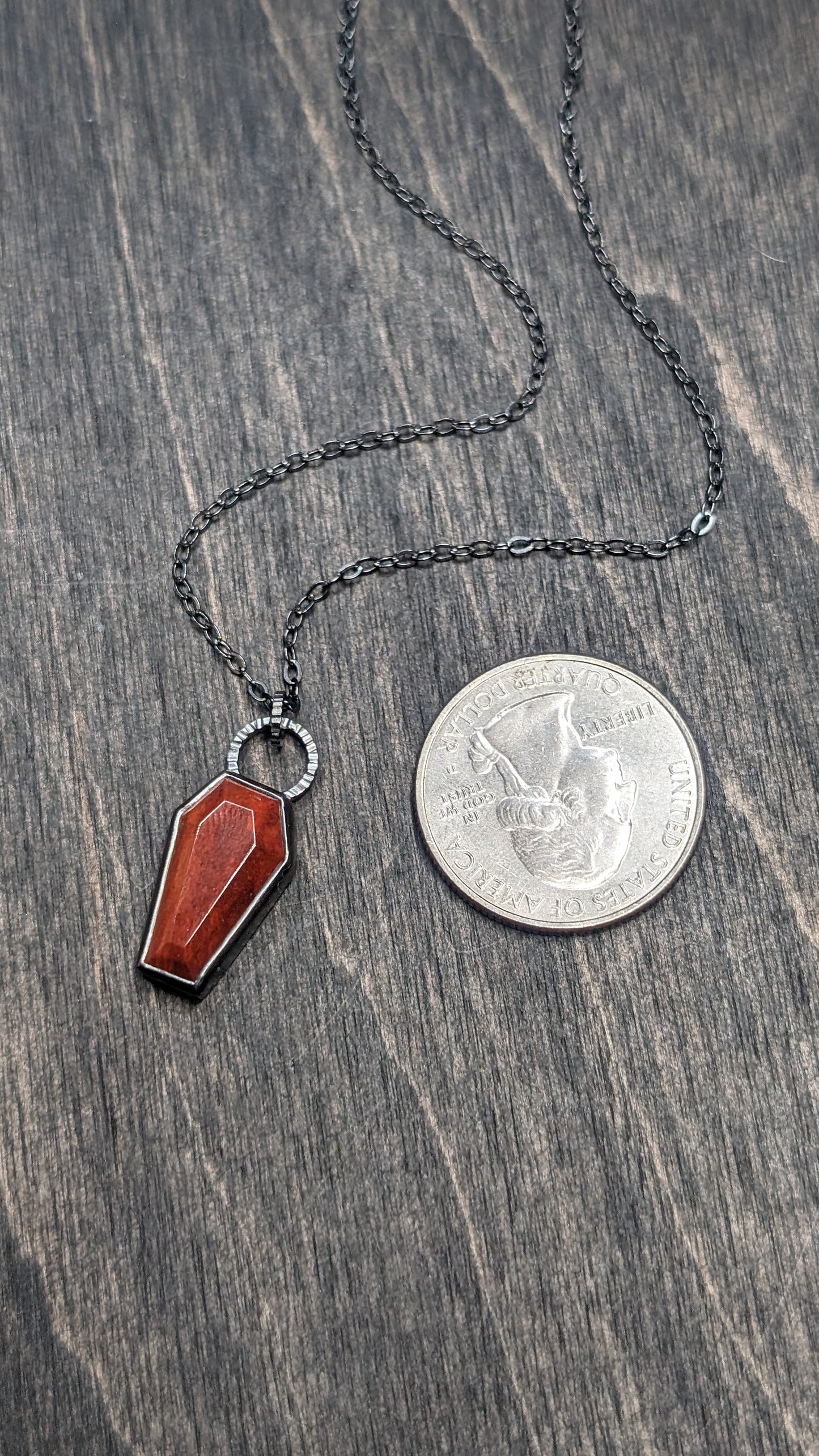 Red Jasper Coffin Textured Sterling Silver Necklace