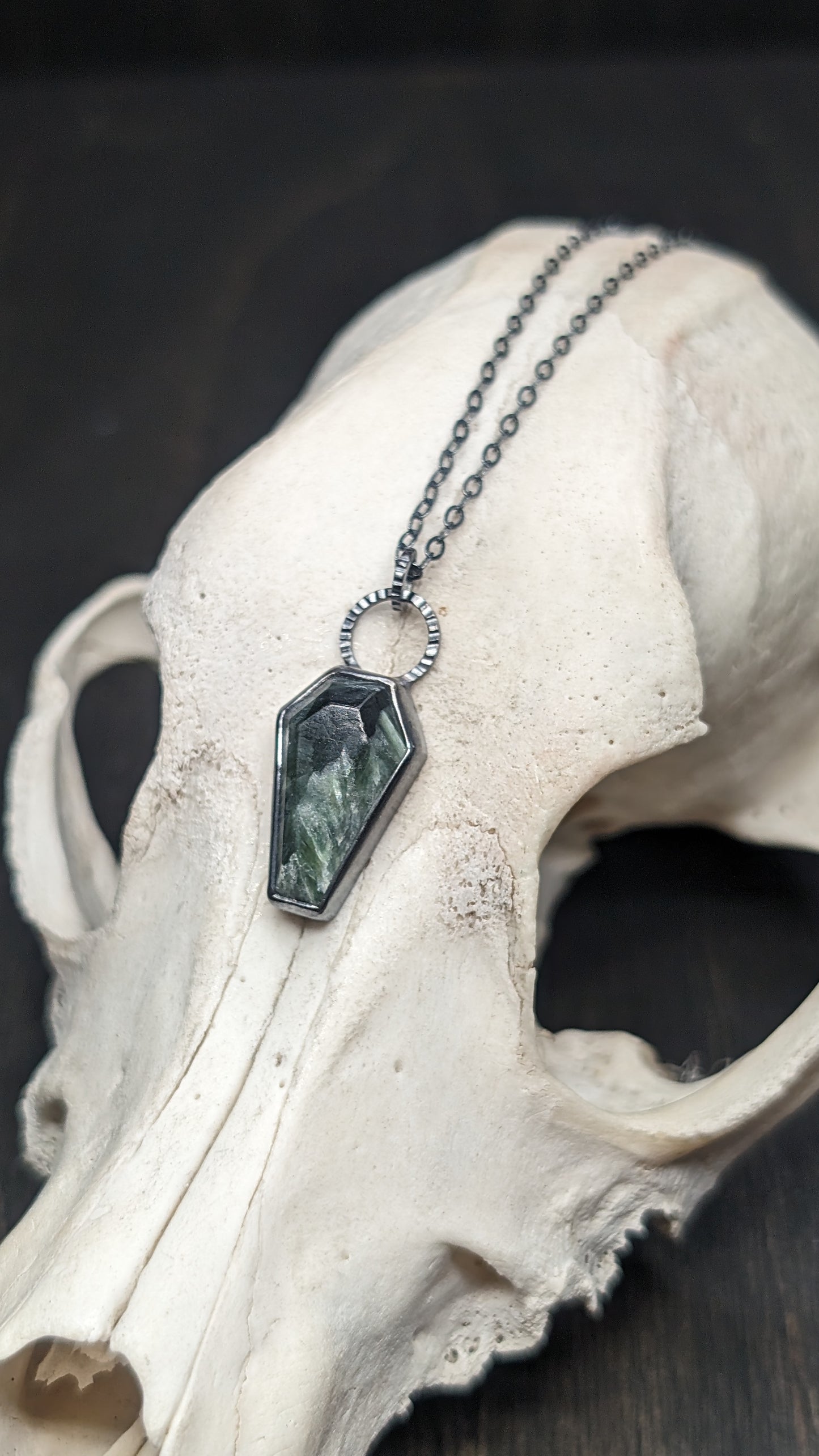 Seraphinite Coffin Textured Sterling Silver Necklace