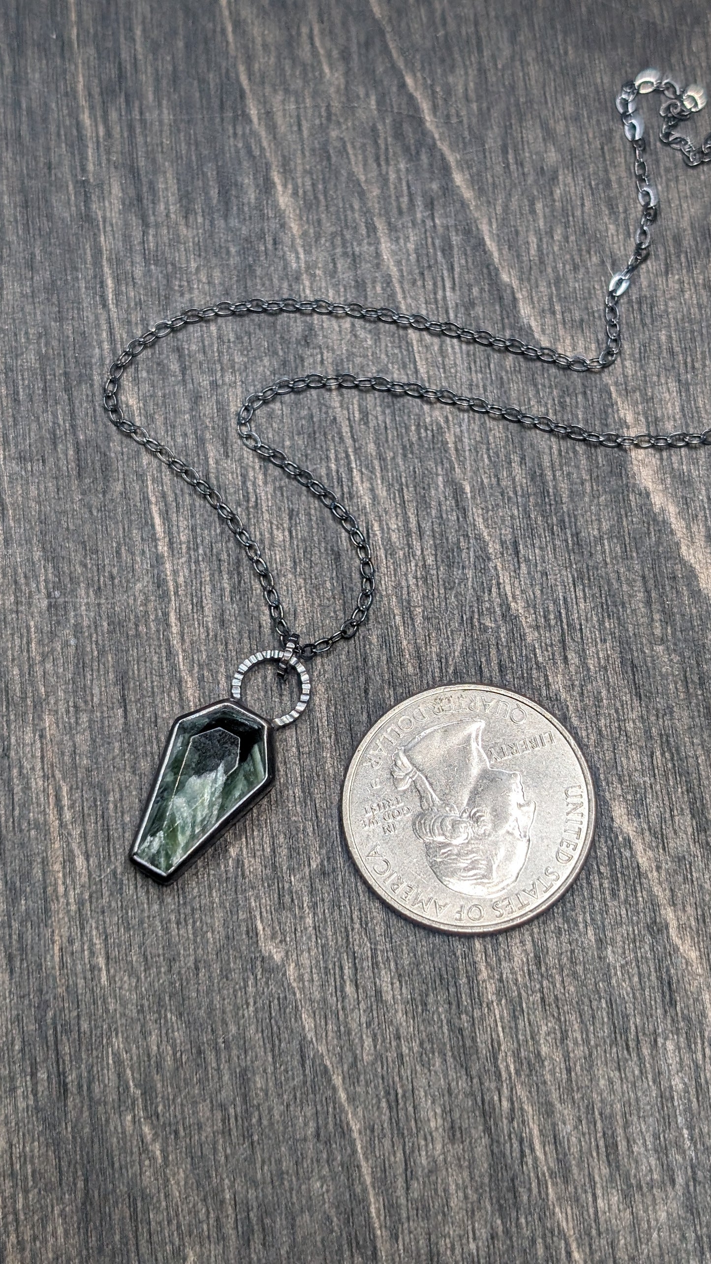 Seraphinite Coffin Textured Sterling Silver Necklace