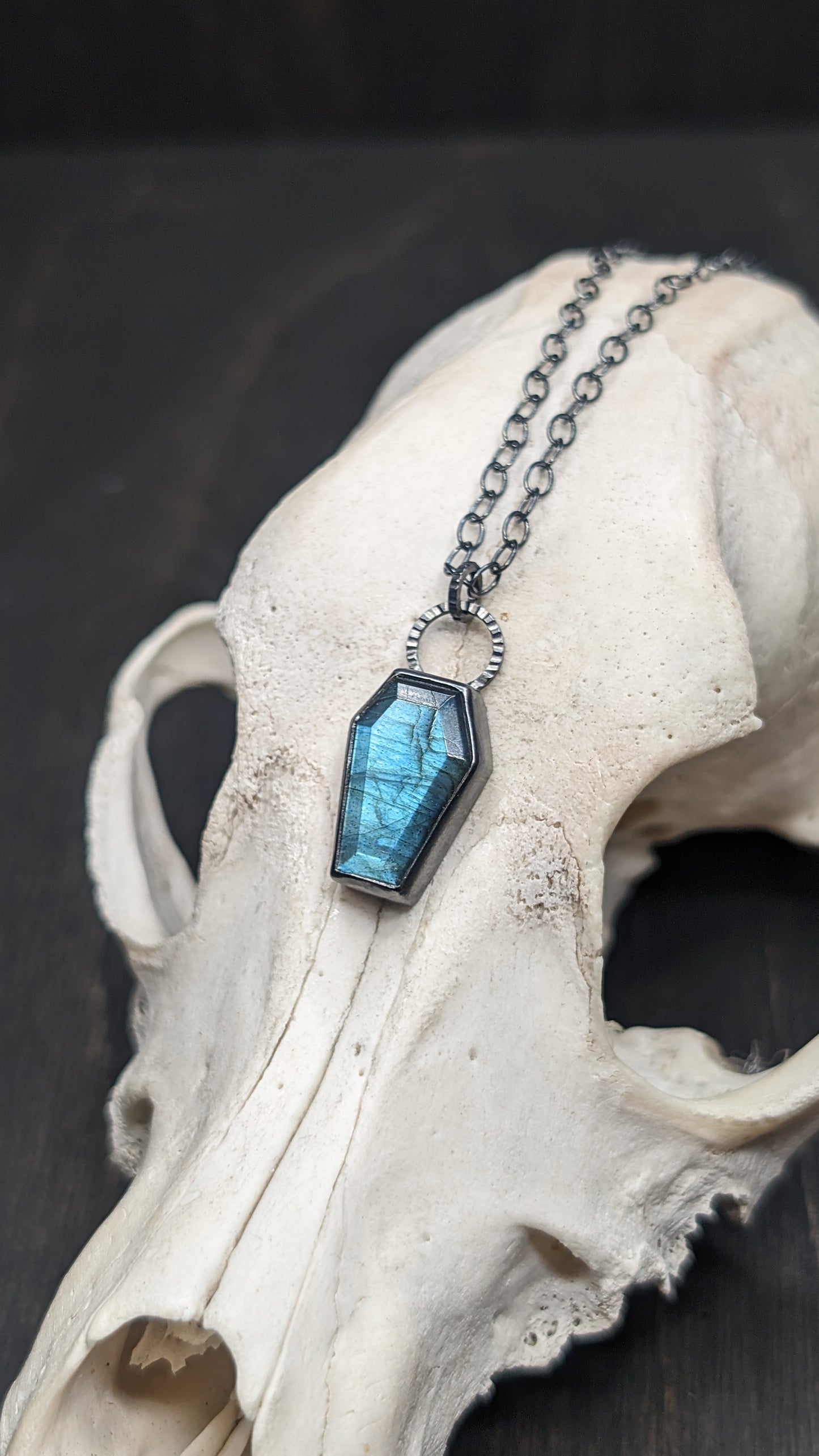 Labradorite Coffin Textured Sterling Silver Necklace