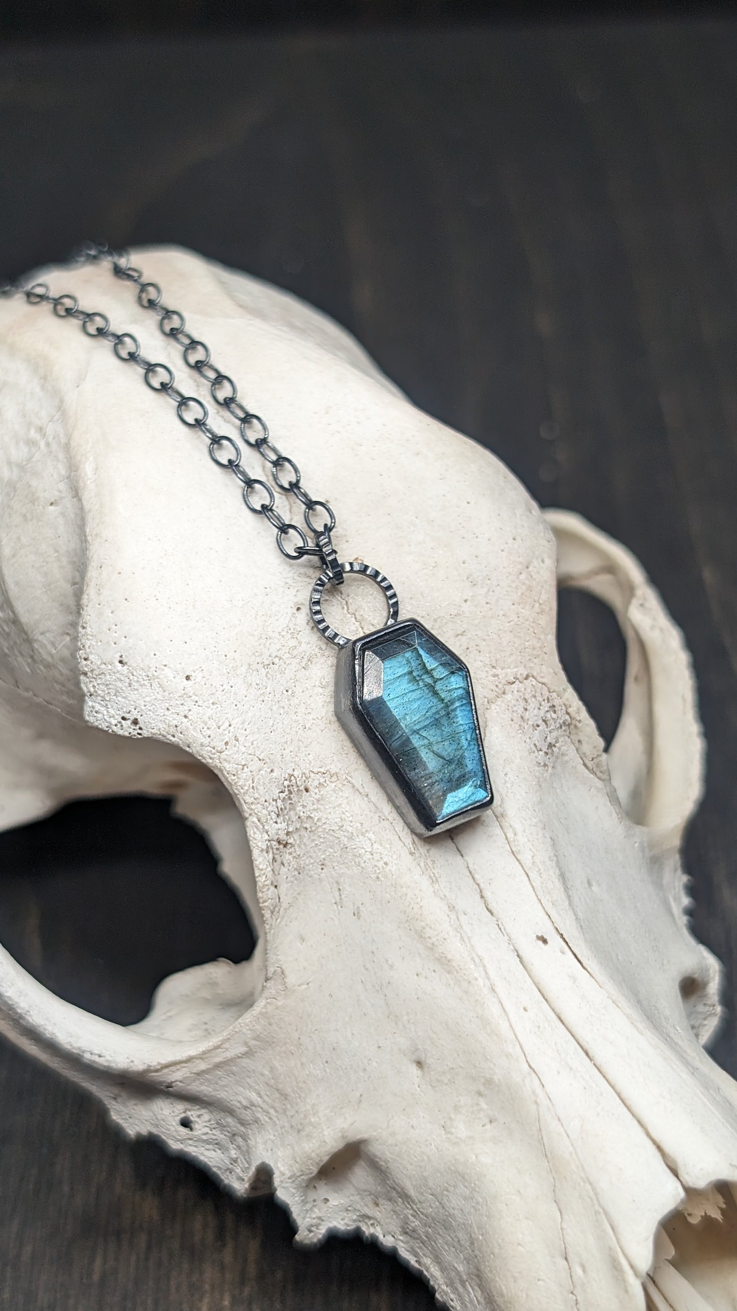 Labradorite Coffin Textured Sterling Silver Necklace
