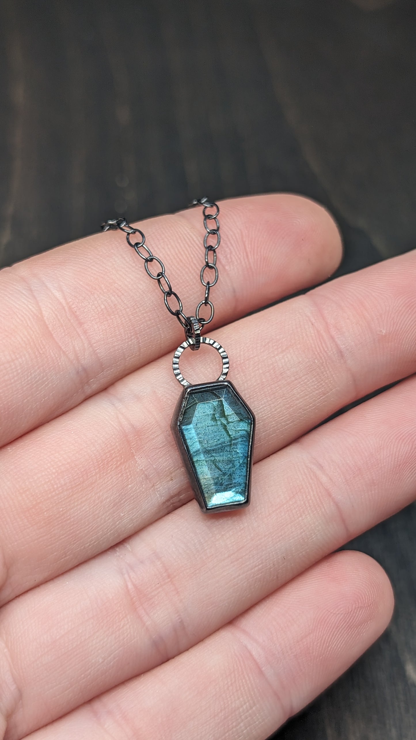 Labradorite Coffin Textured Sterling Silver Necklace