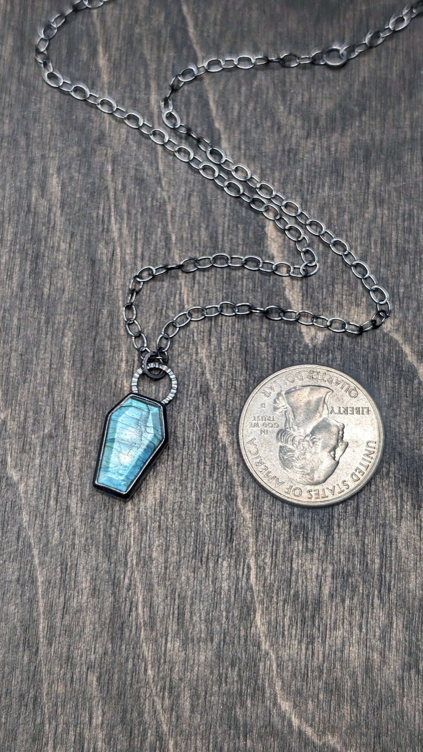 Labradorite Coffin Textured Sterling Silver Necklace