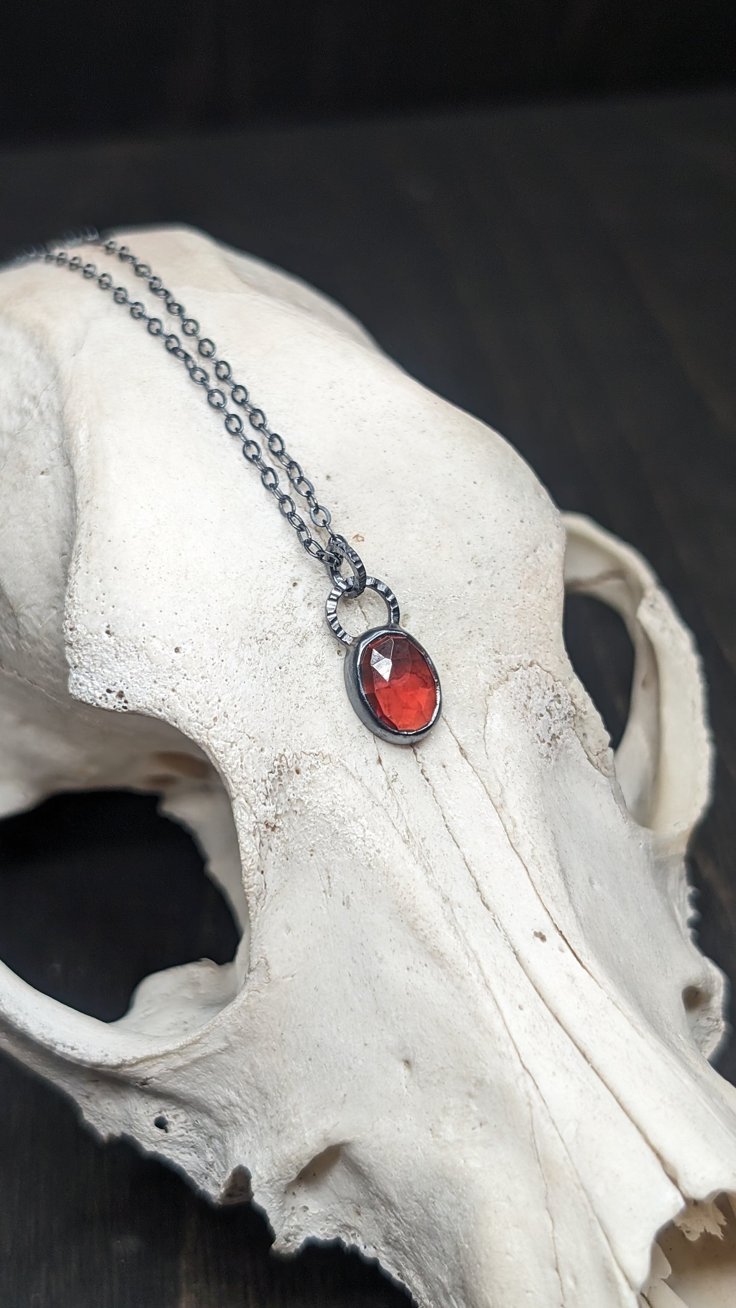 Rose cut Garnet Oval Textured Sterling Silver Necklace