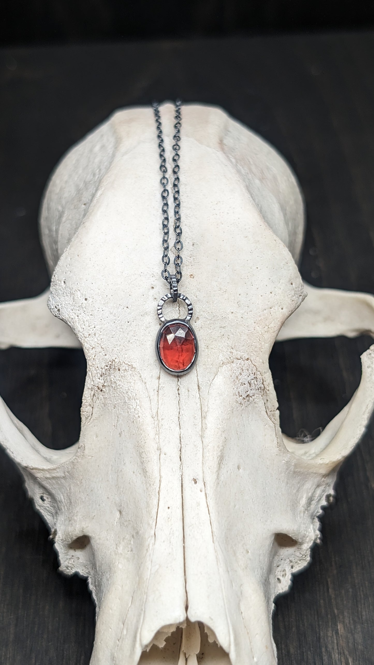 Rose cut Garnet Oval Textured Sterling Silver Necklace