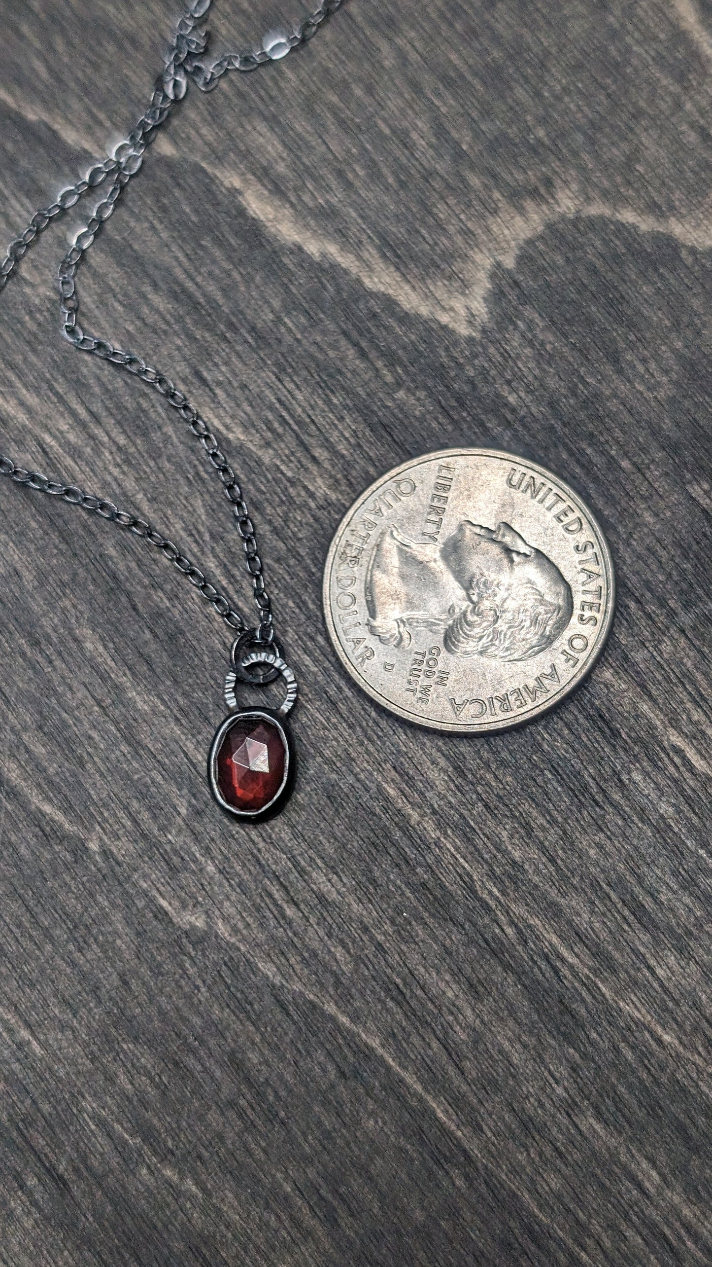 Rose cut Garnet Oval Textured Sterling Silver Necklace