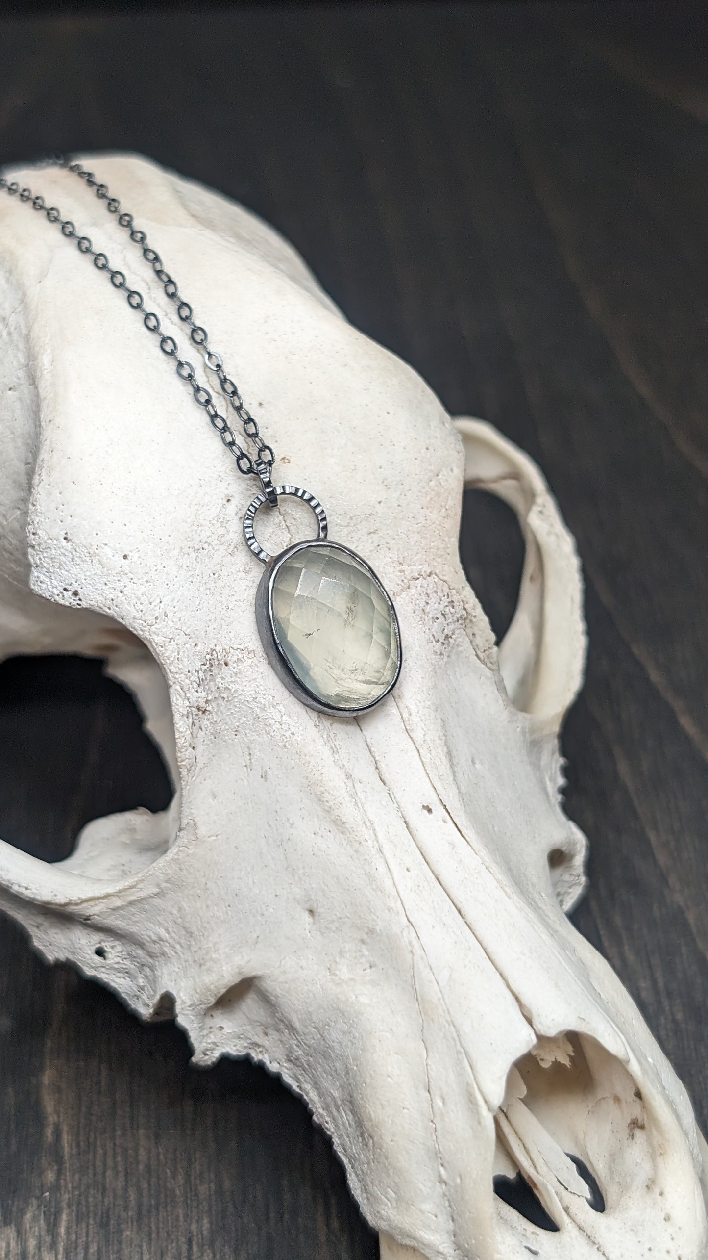 Prehnite Textured Sterling Silver Necklace