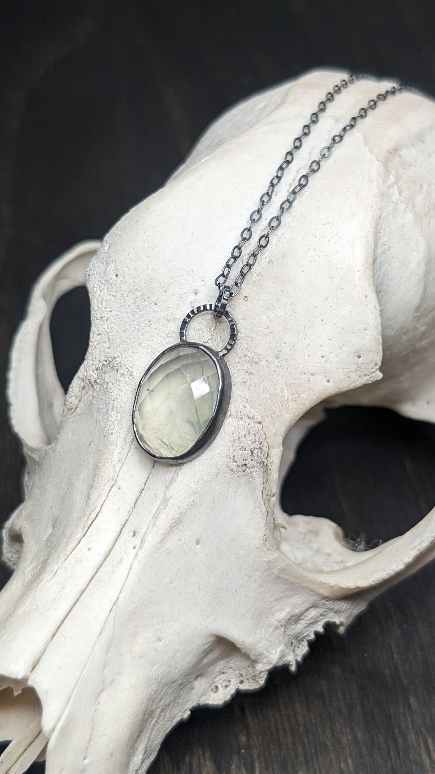 Prehnite Textured Sterling Silver Necklace