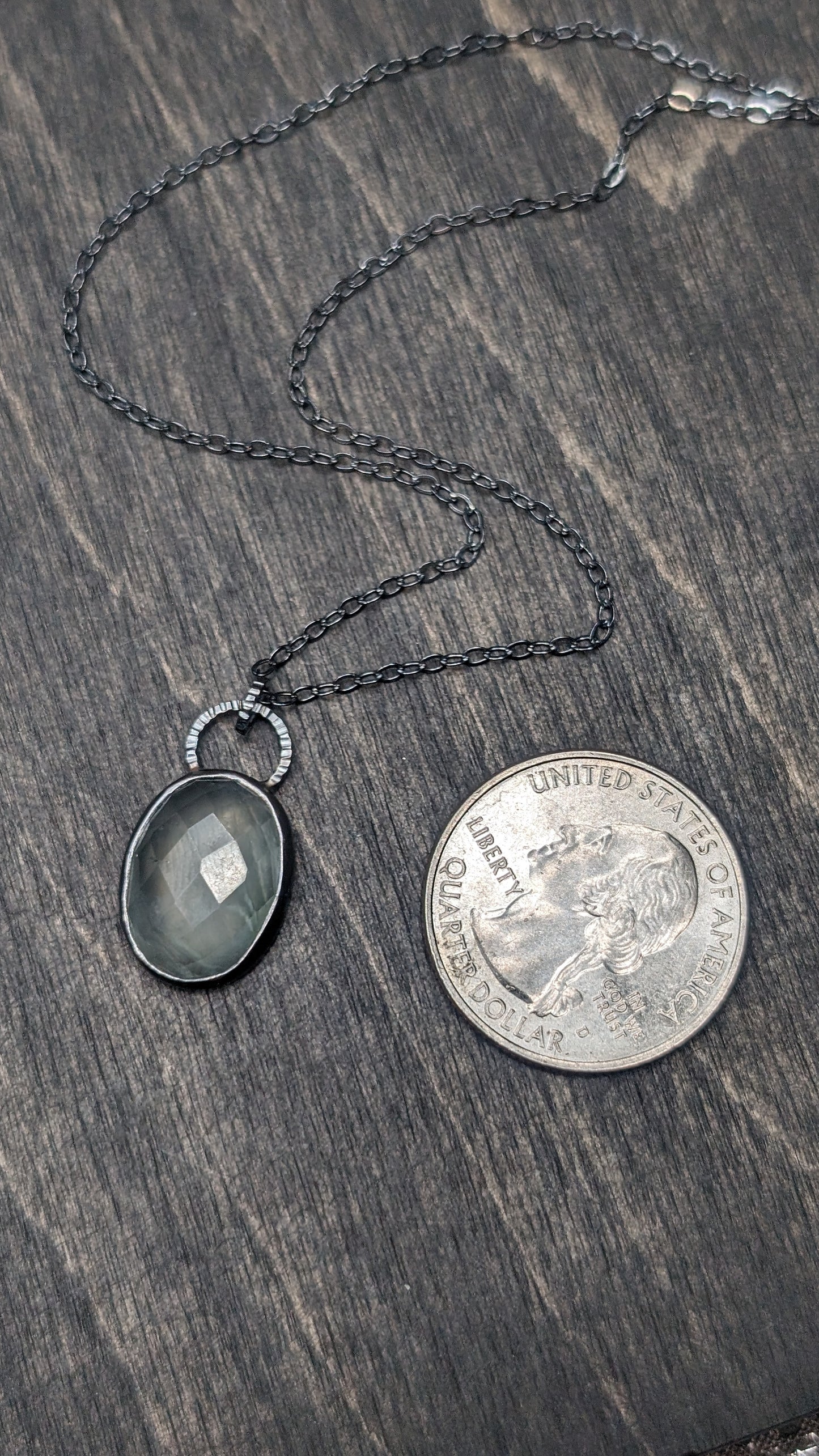 Prehnite Textured Sterling Silver Necklace