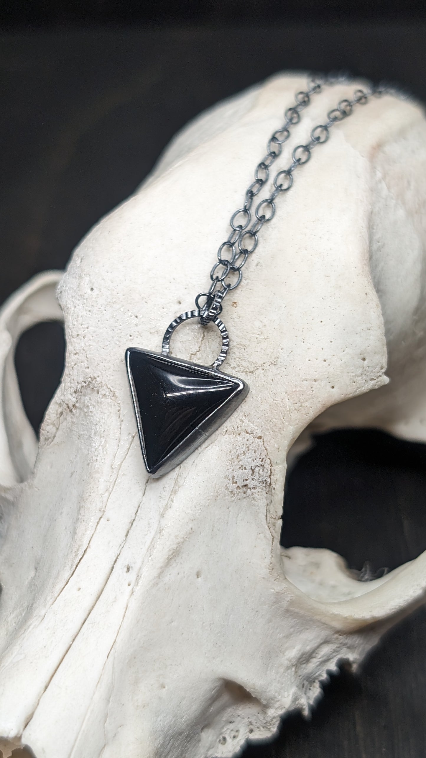 Black Onyx Triangle Textured Sterling Silver Necklace