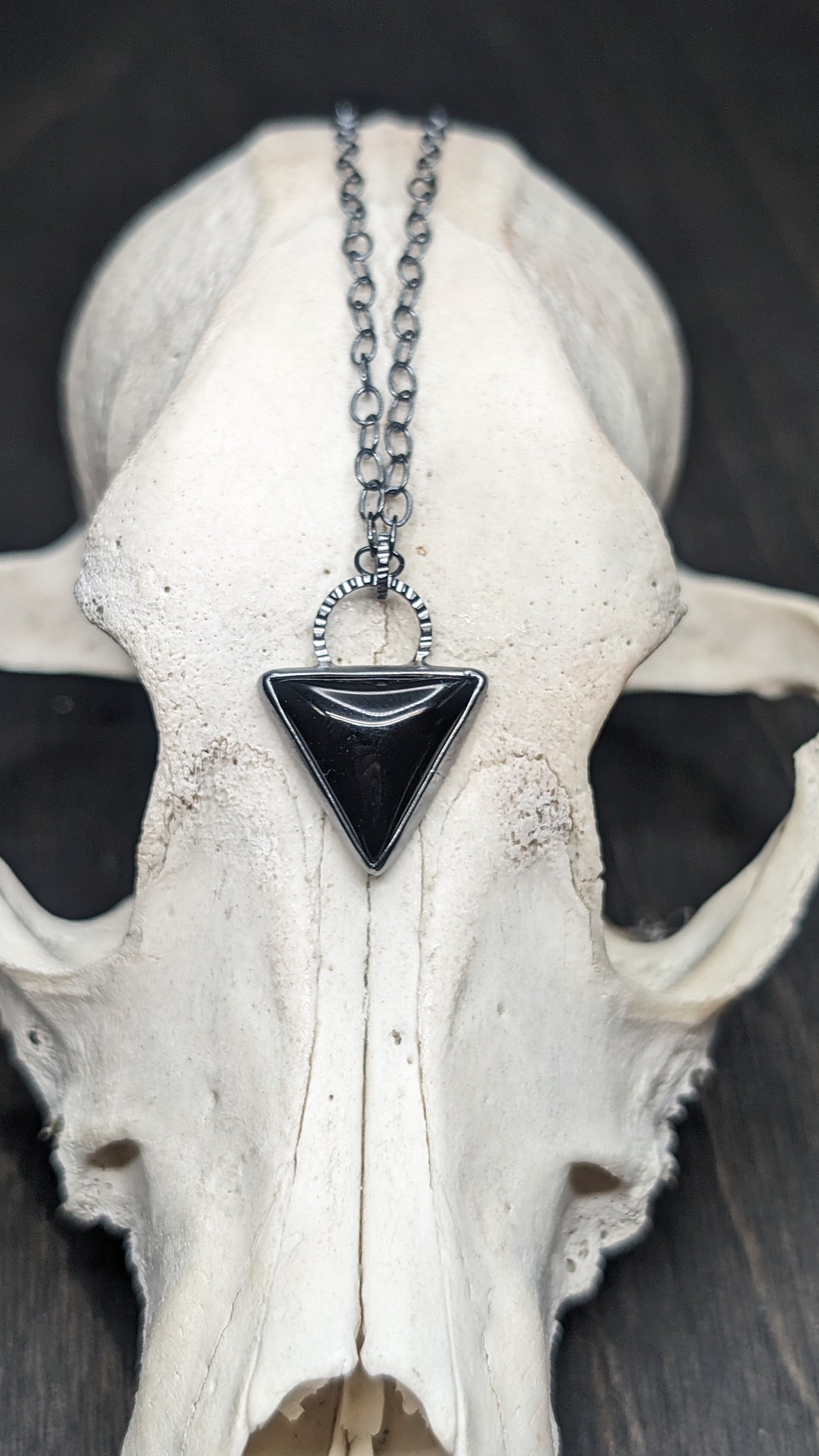 Black Onyx Triangle Textured Sterling Silver Necklace
