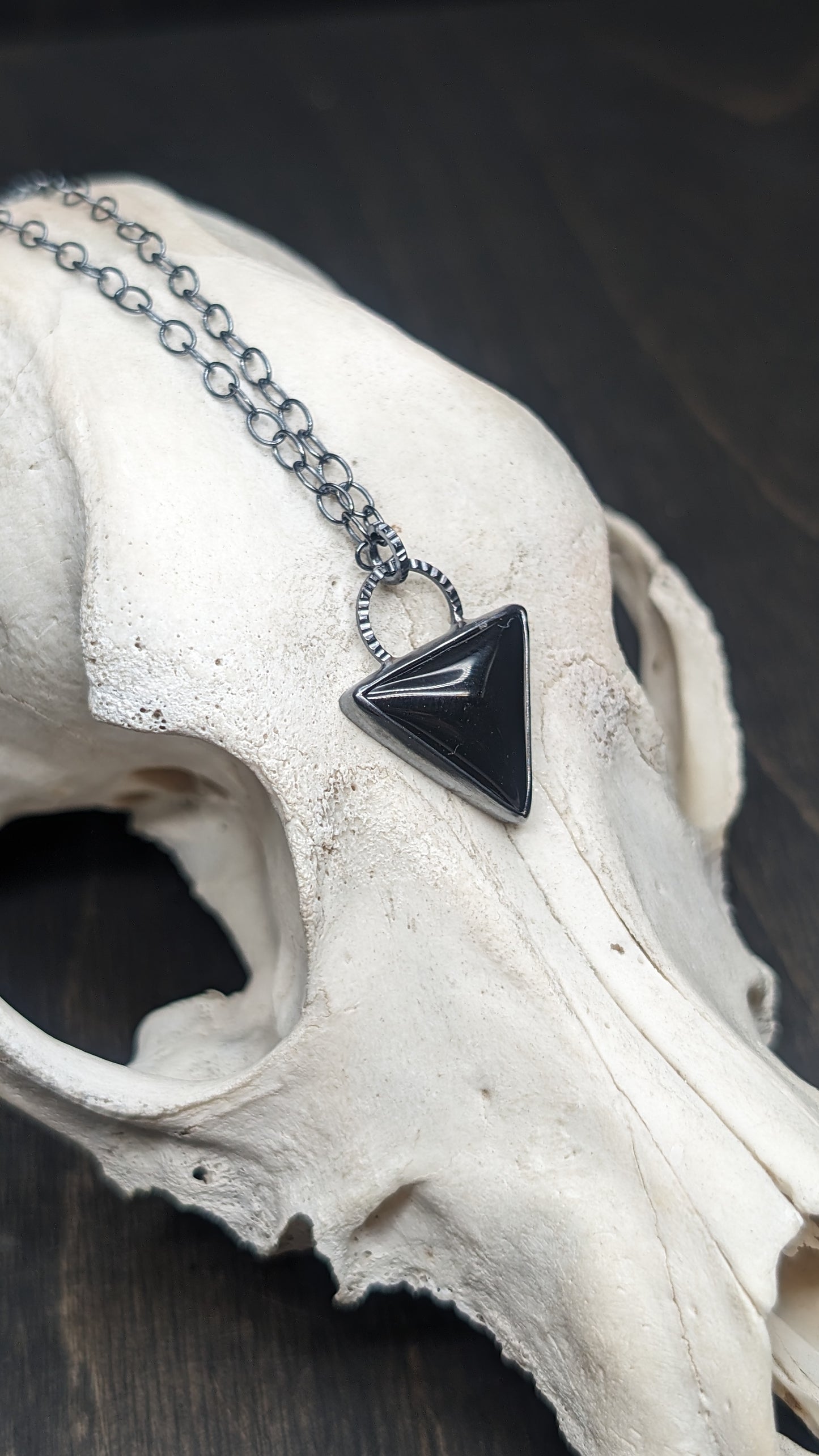 Black Onyx Triangle Textured Sterling Silver Necklace