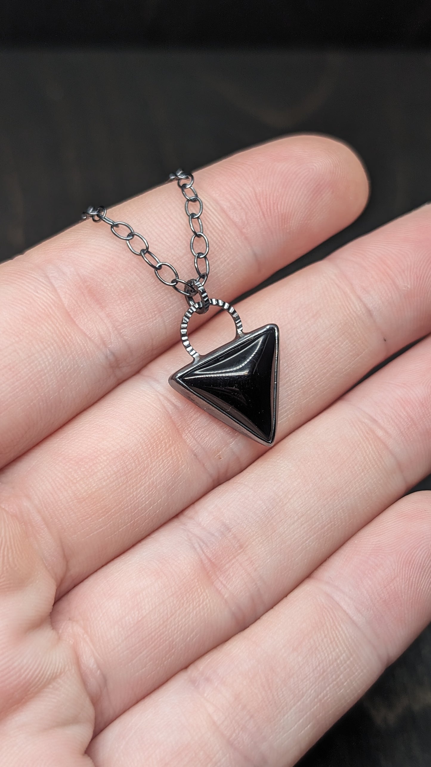 Black Onyx Triangle Textured Sterling Silver Necklace