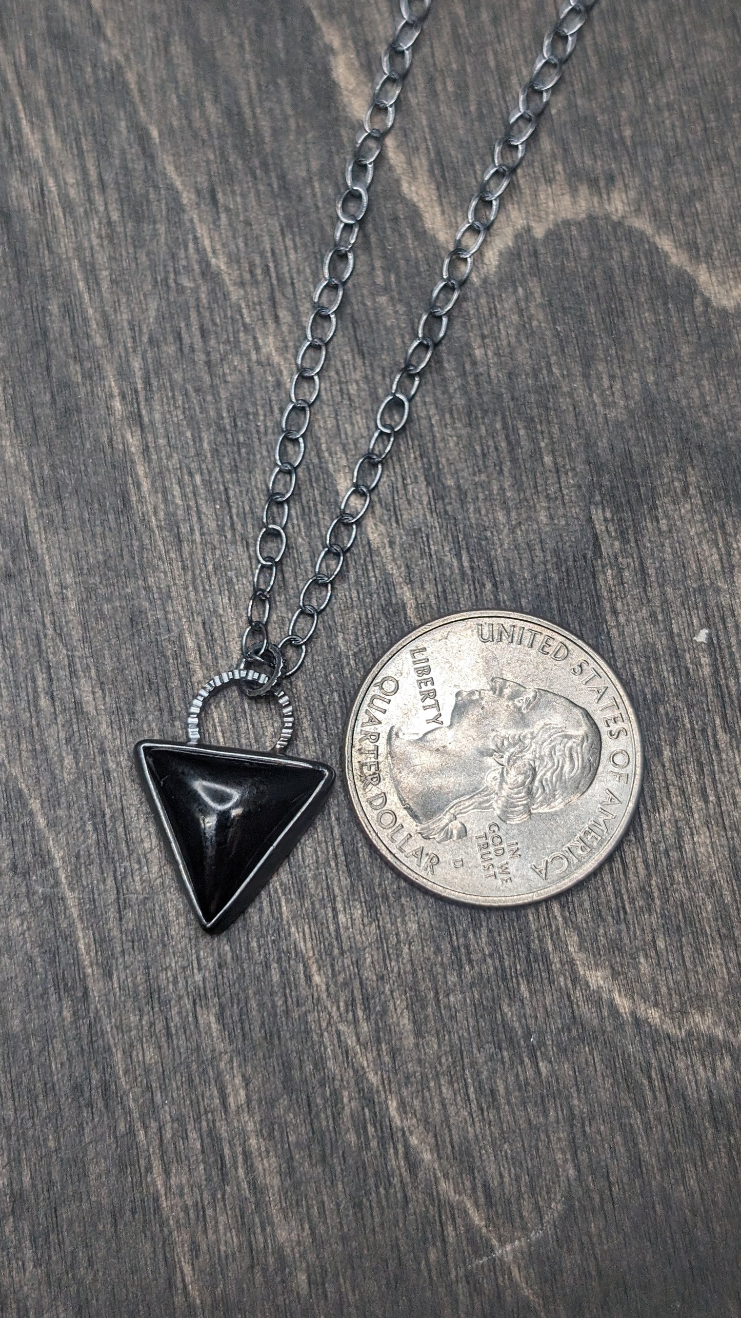 Black Onyx Triangle Textured Sterling Silver Necklace