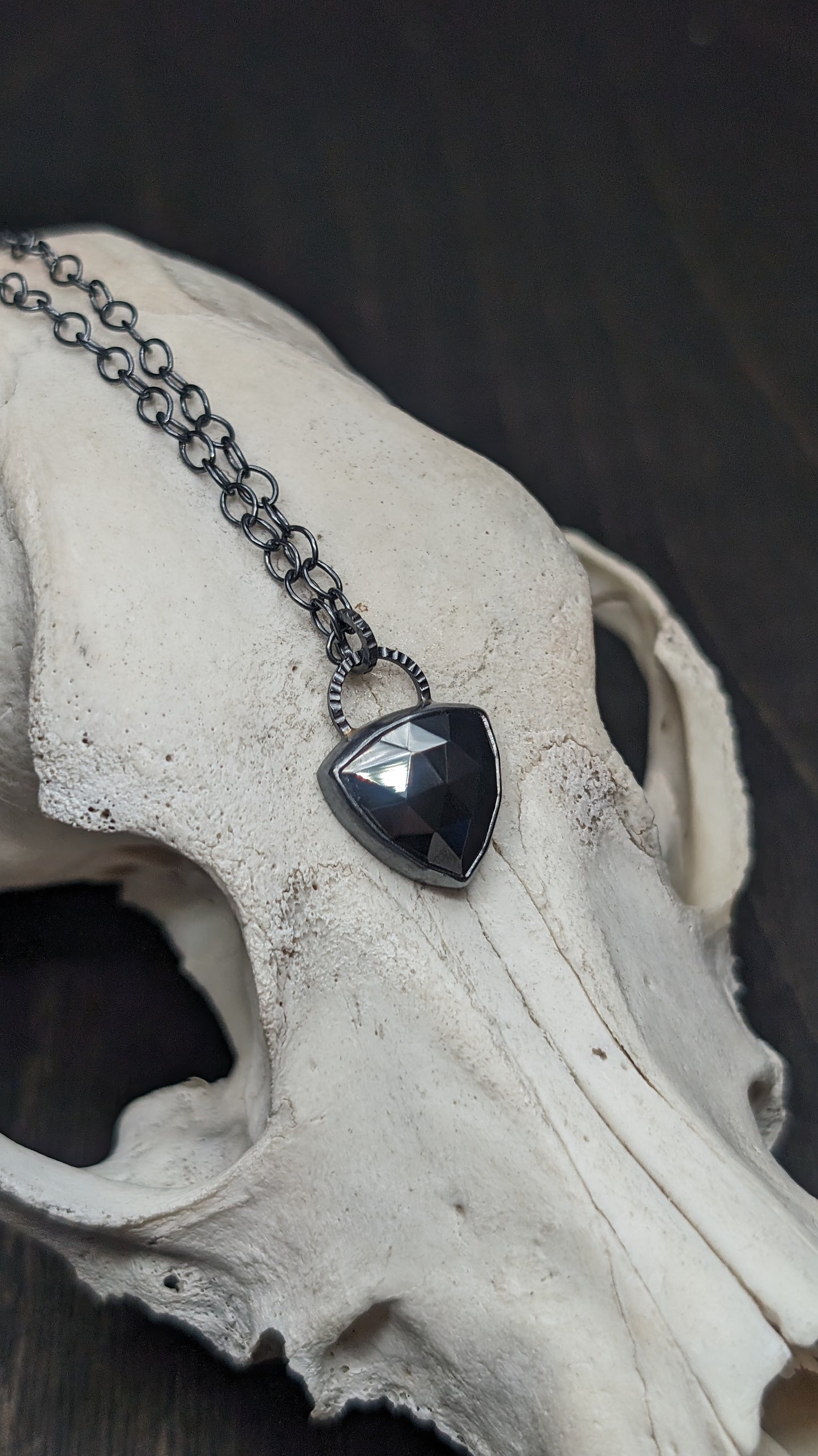 Rose Cut Hematite Textured Sterling Silver Necklace