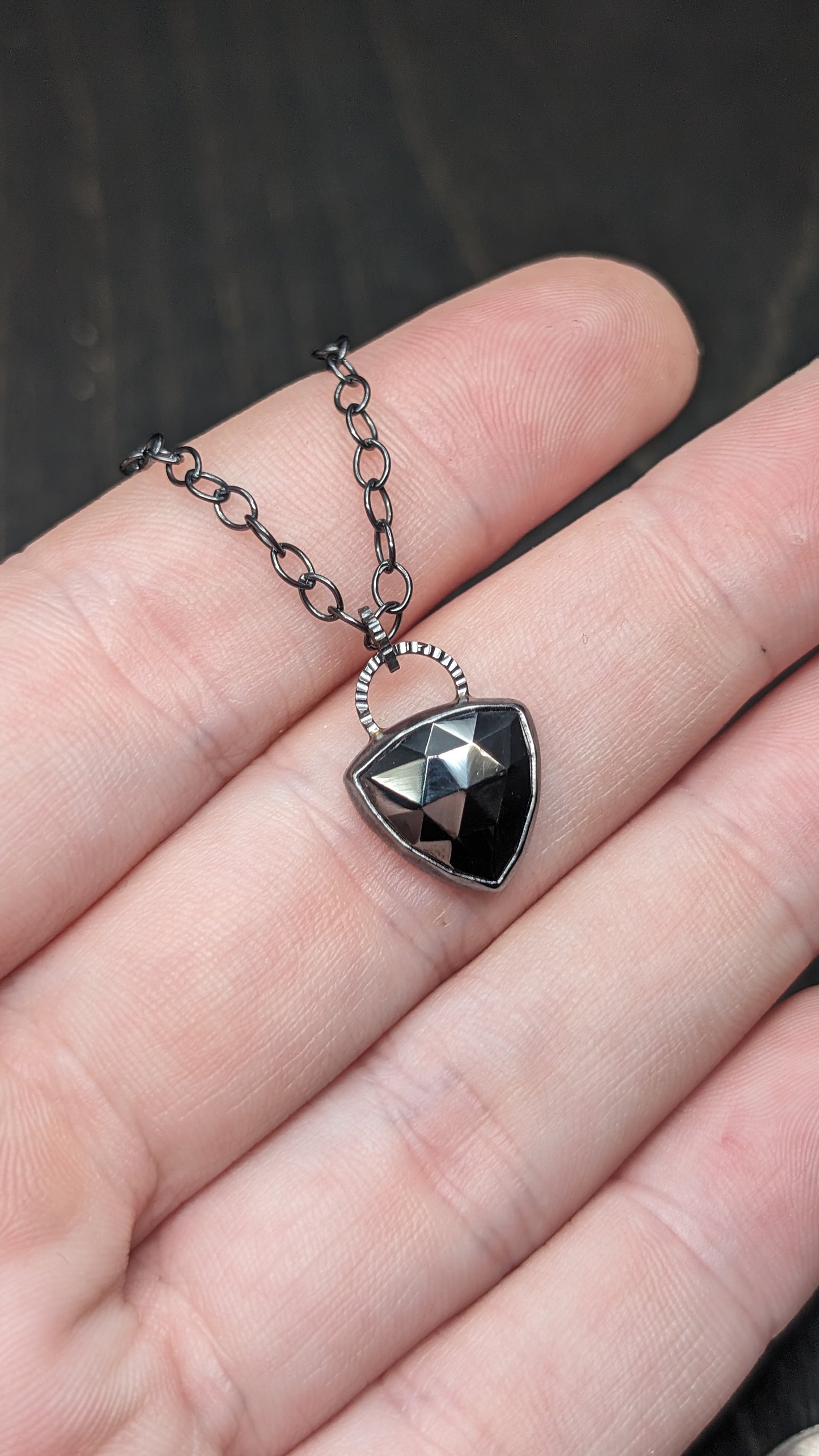 Rose Cut Hematite Textured Sterling Silver Necklace