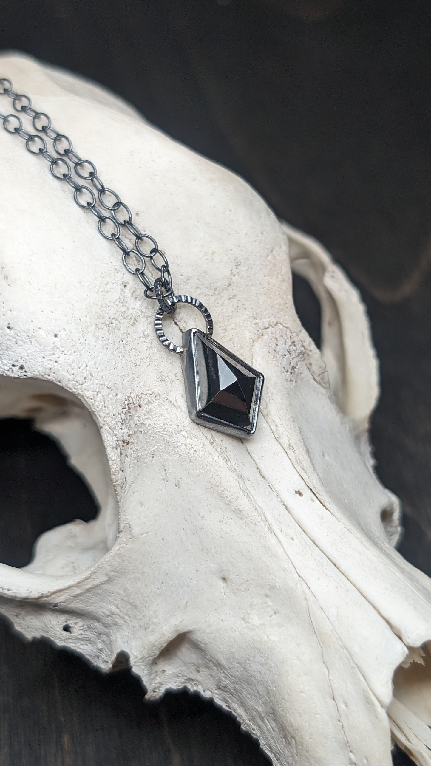 Step Cut Hematite Kite Textured Sterling Silver Necklace