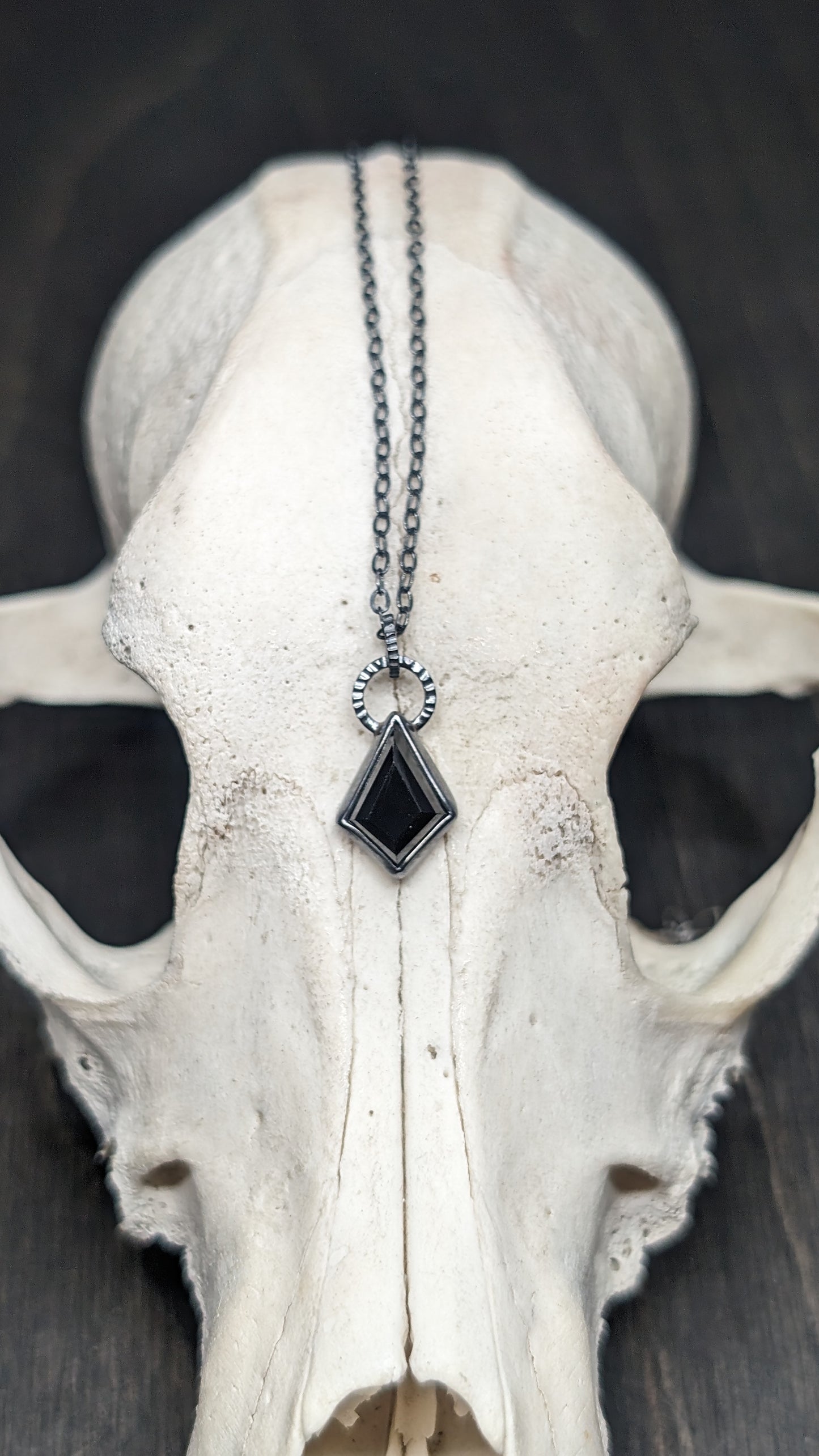 Small Black Spinel Kite Textured Sterling Silver Necklace