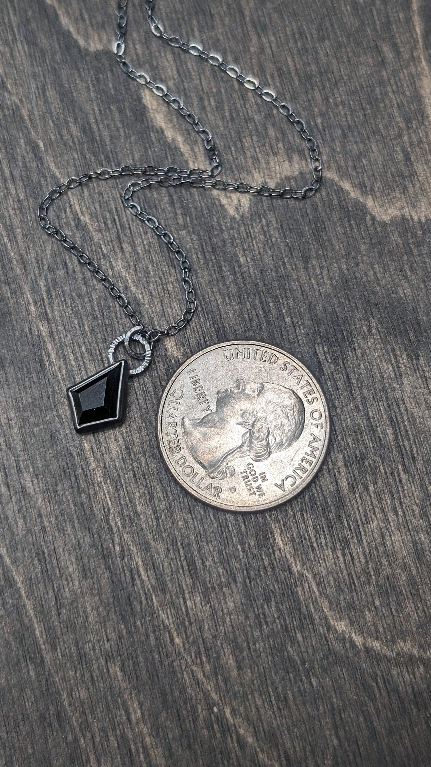 Small Black Spinel Kite Textured Sterling Silver Necklace