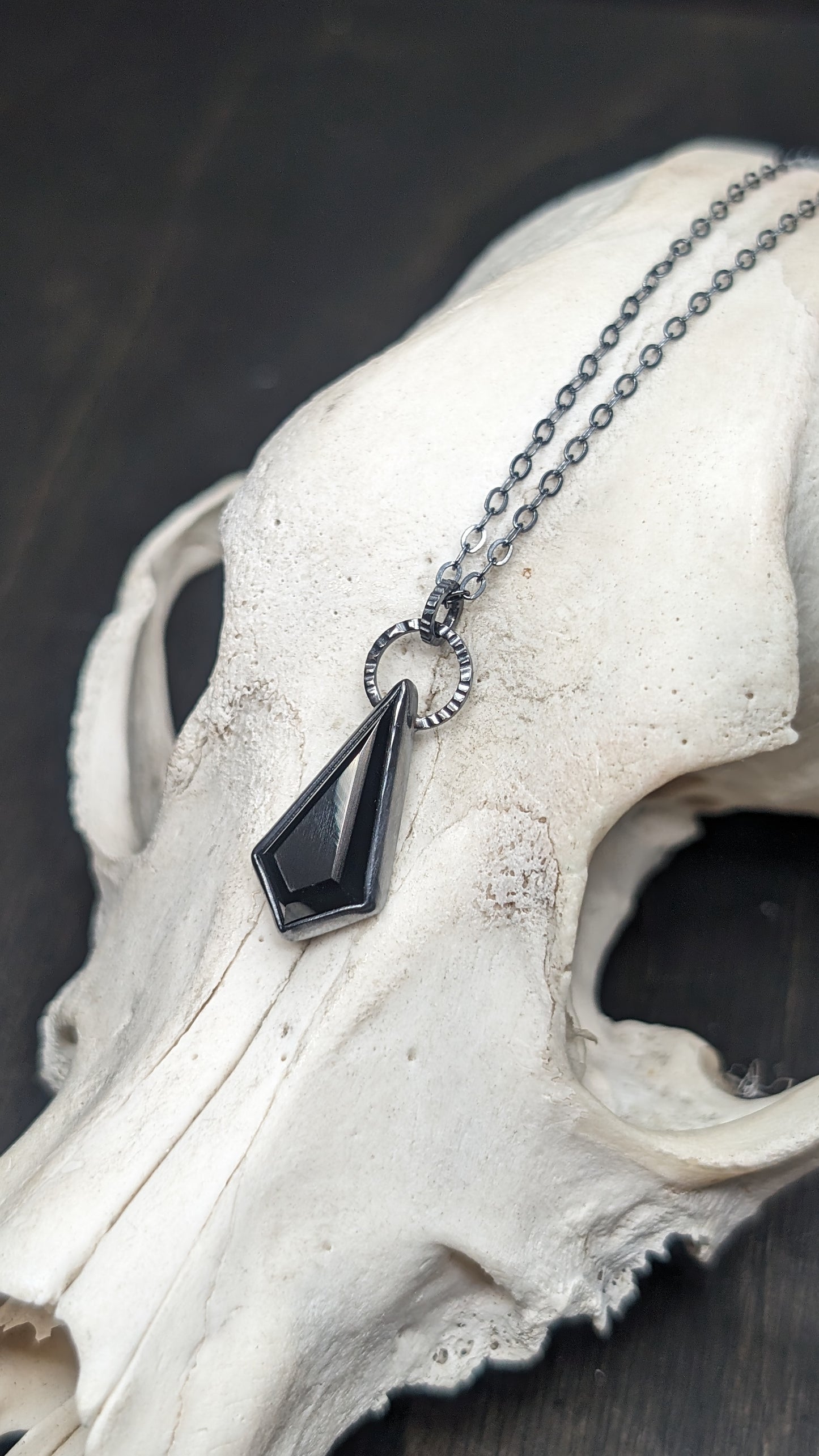 Black Spinel Kite Textured Sterling Silver Necklace