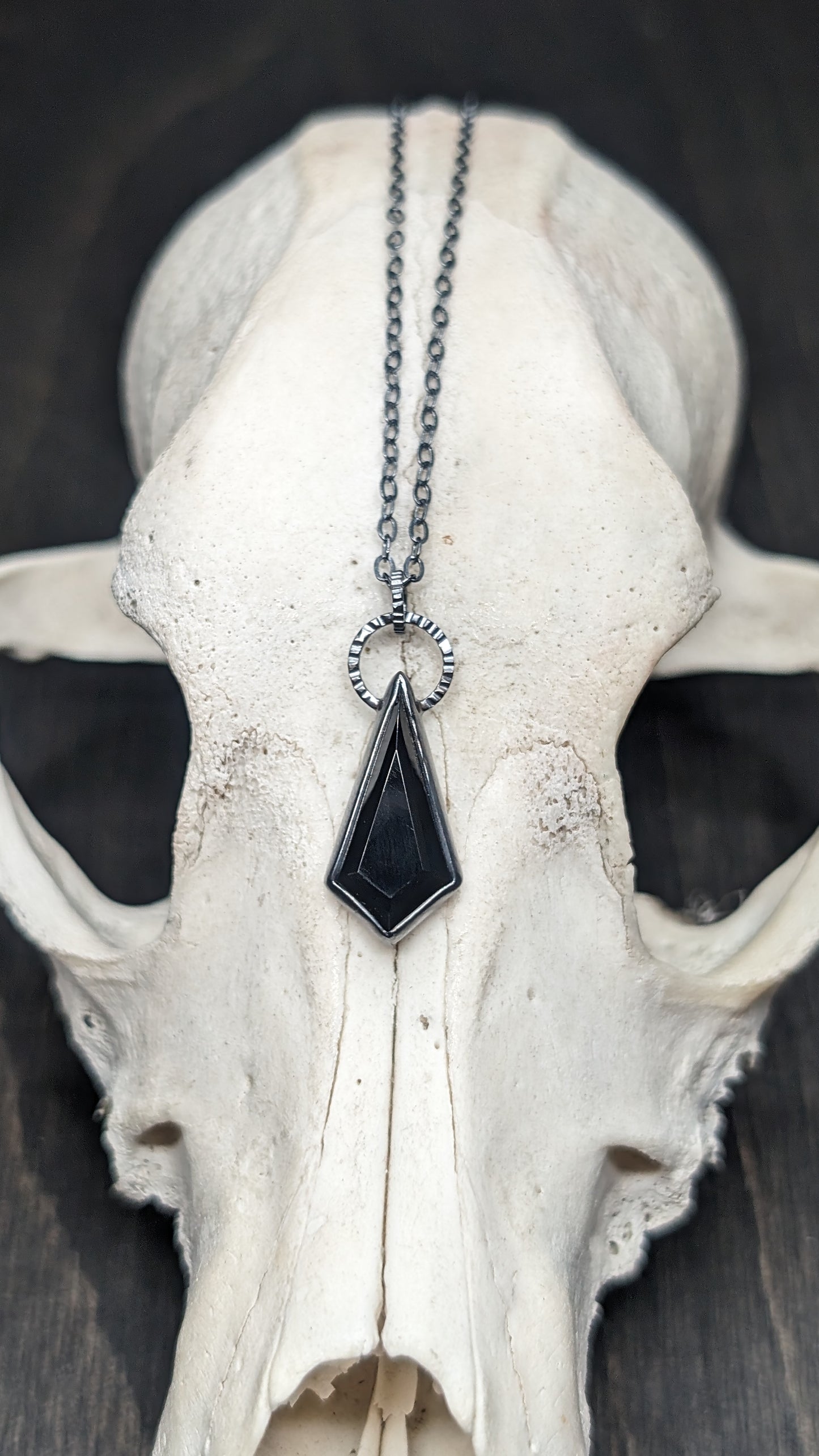 Black Spinel Kite Textured Sterling Silver Necklace