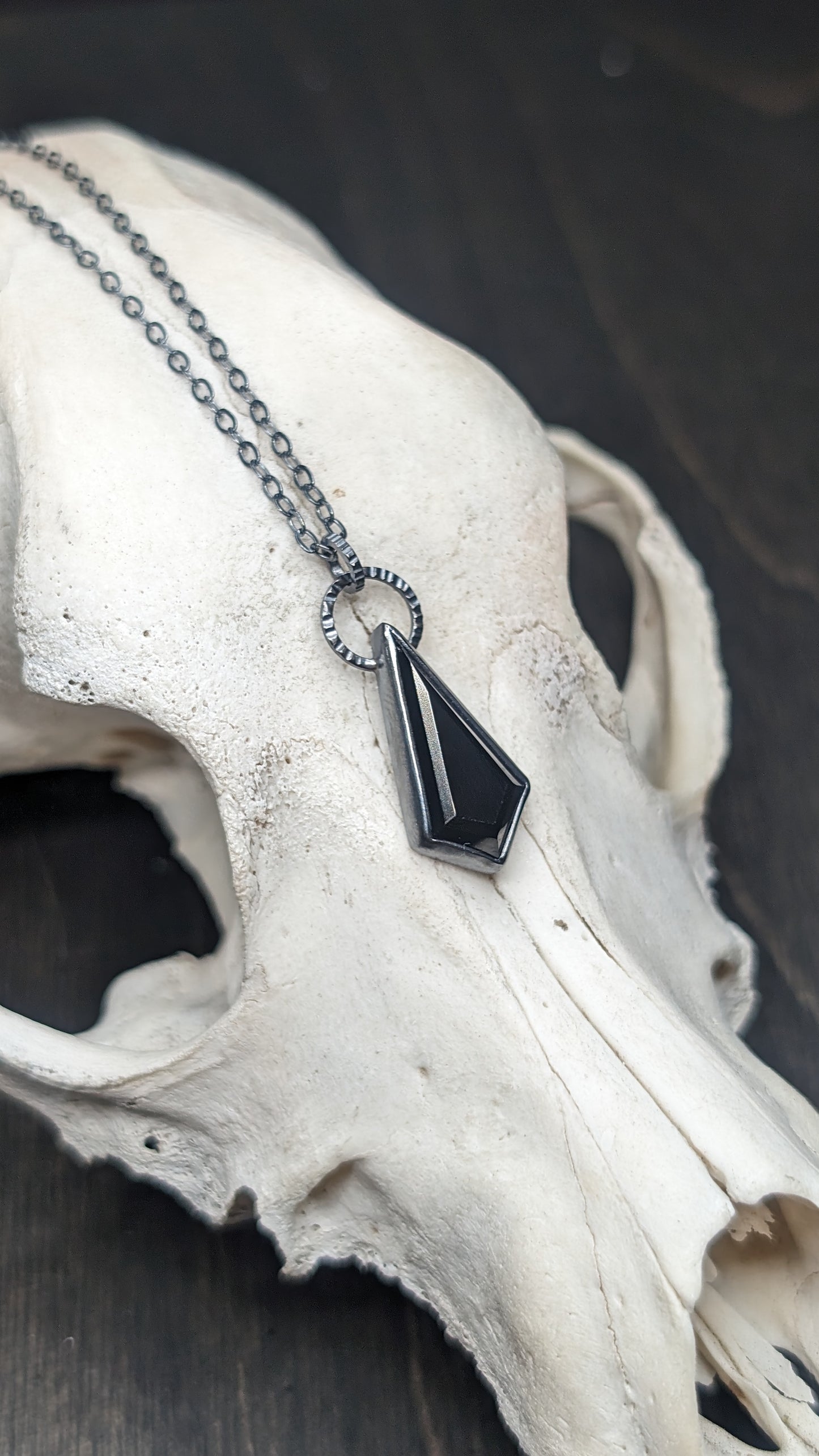 Black Spinel Kite Textured Sterling Silver Necklace