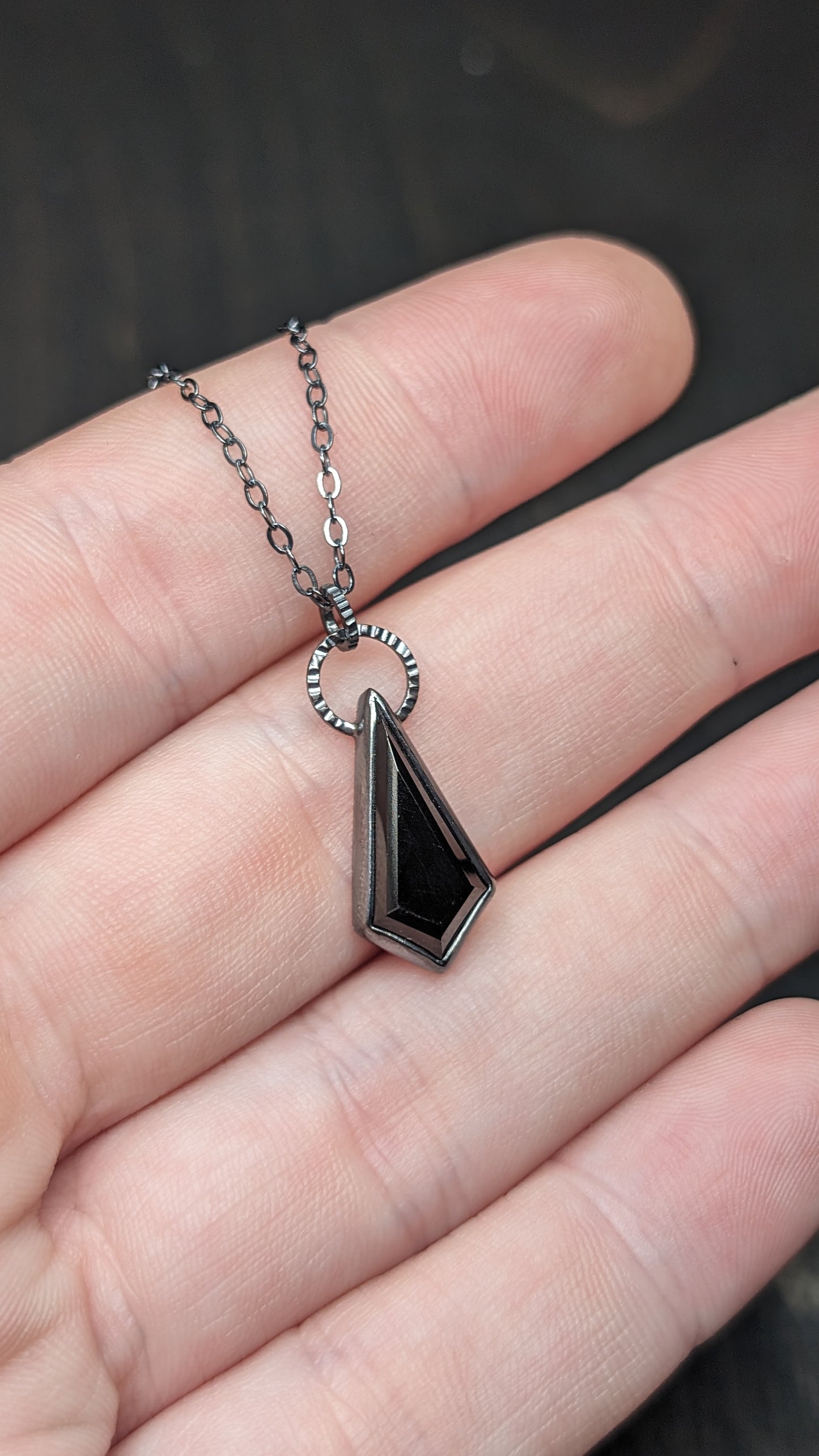 Black Spinel Kite Textured Sterling Silver Necklace