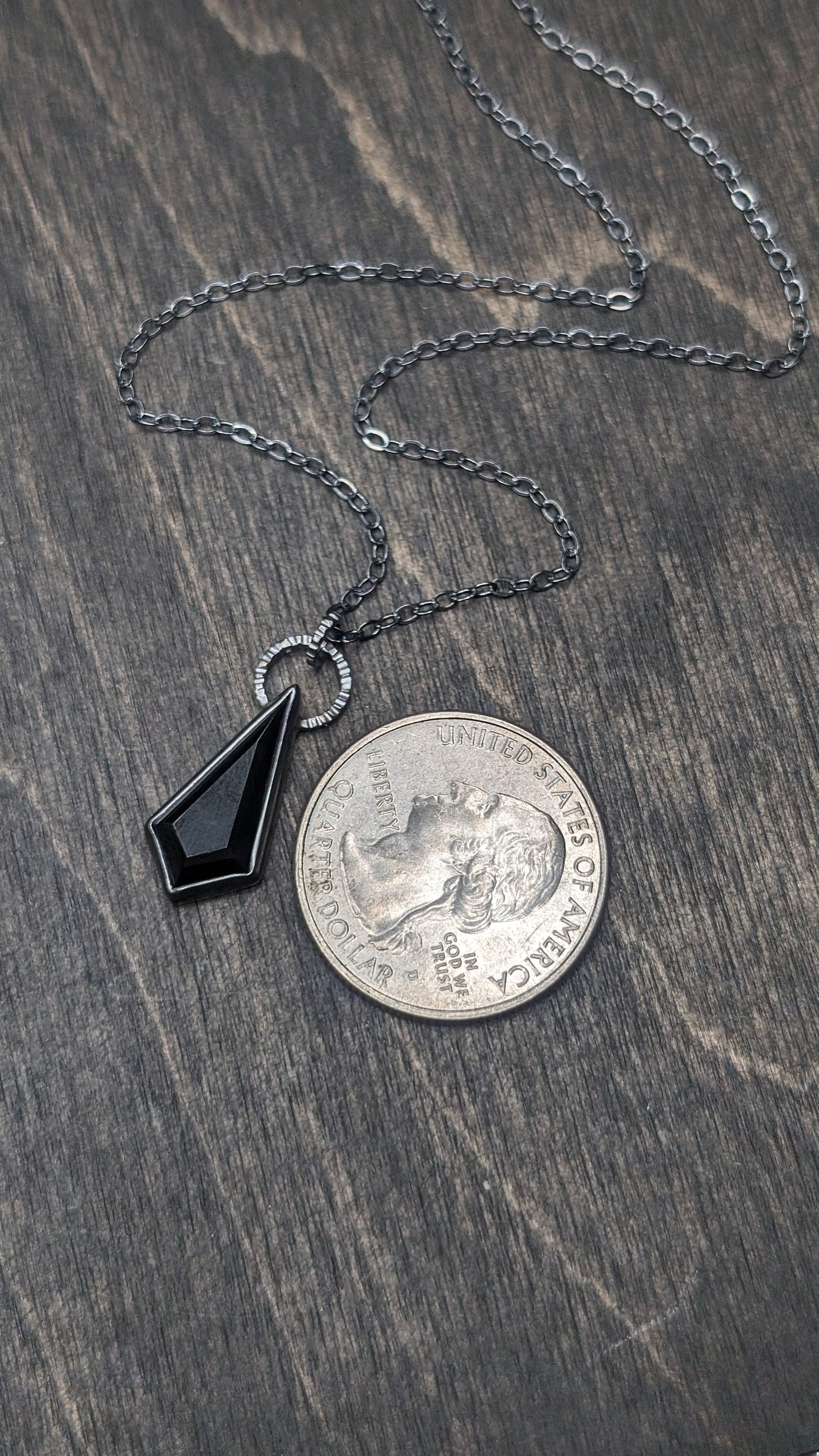 Black Spinel Kite Textured Sterling Silver Necklace