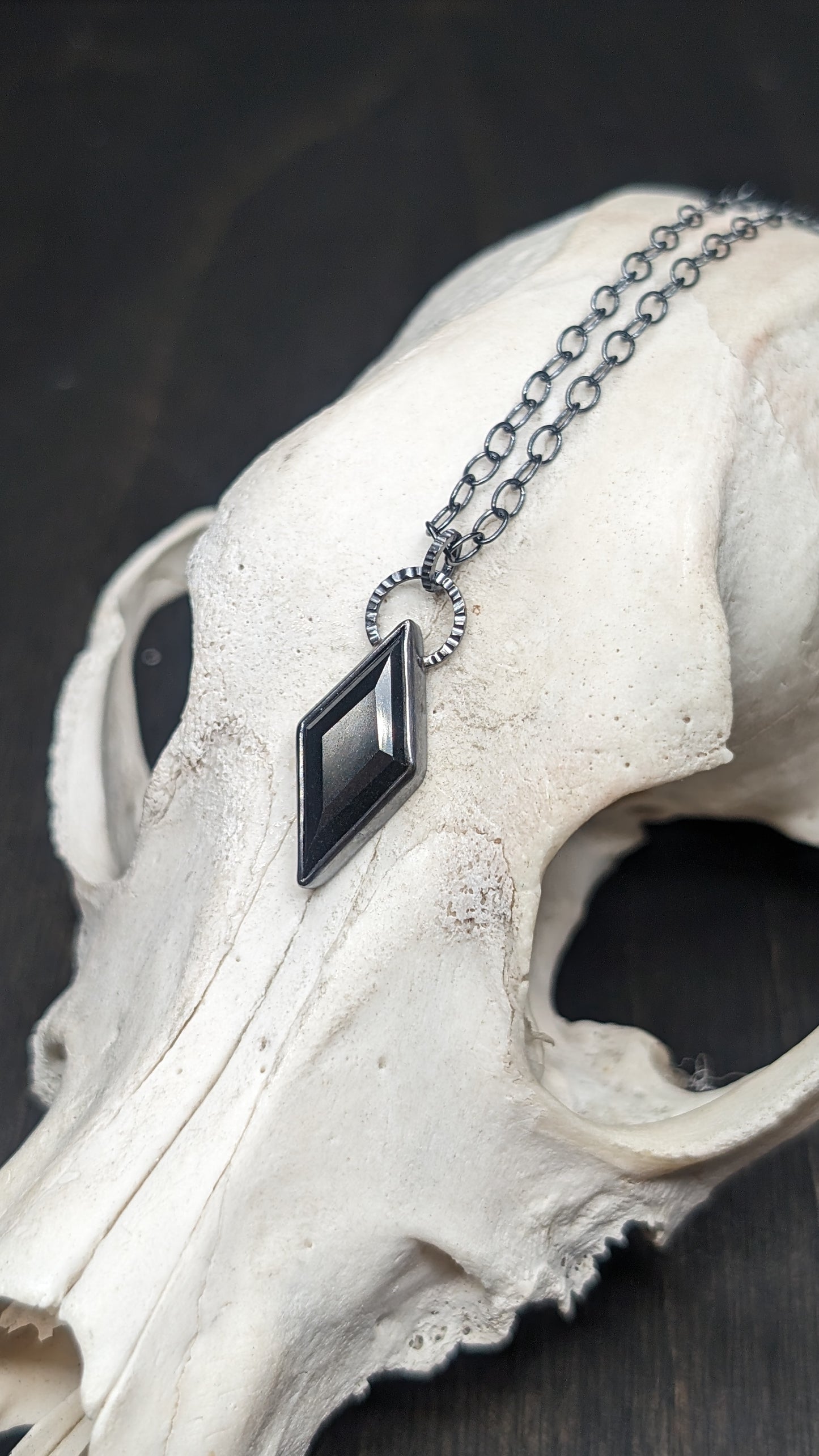 Small Black Spinel Diamond Textured Sterling Silver Necklace