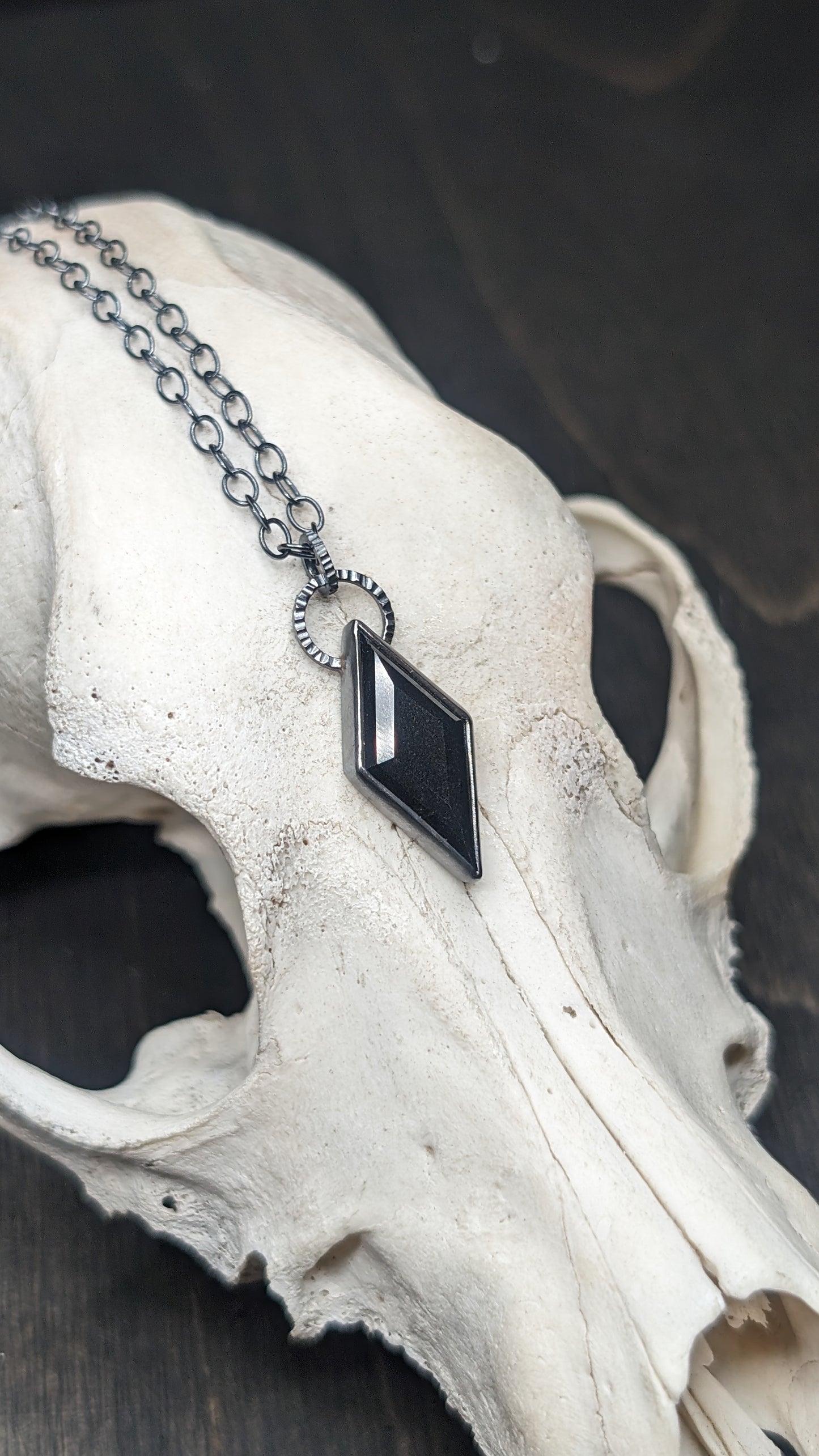 Small Black Spinel Diamond Textured Sterling Silver Necklace