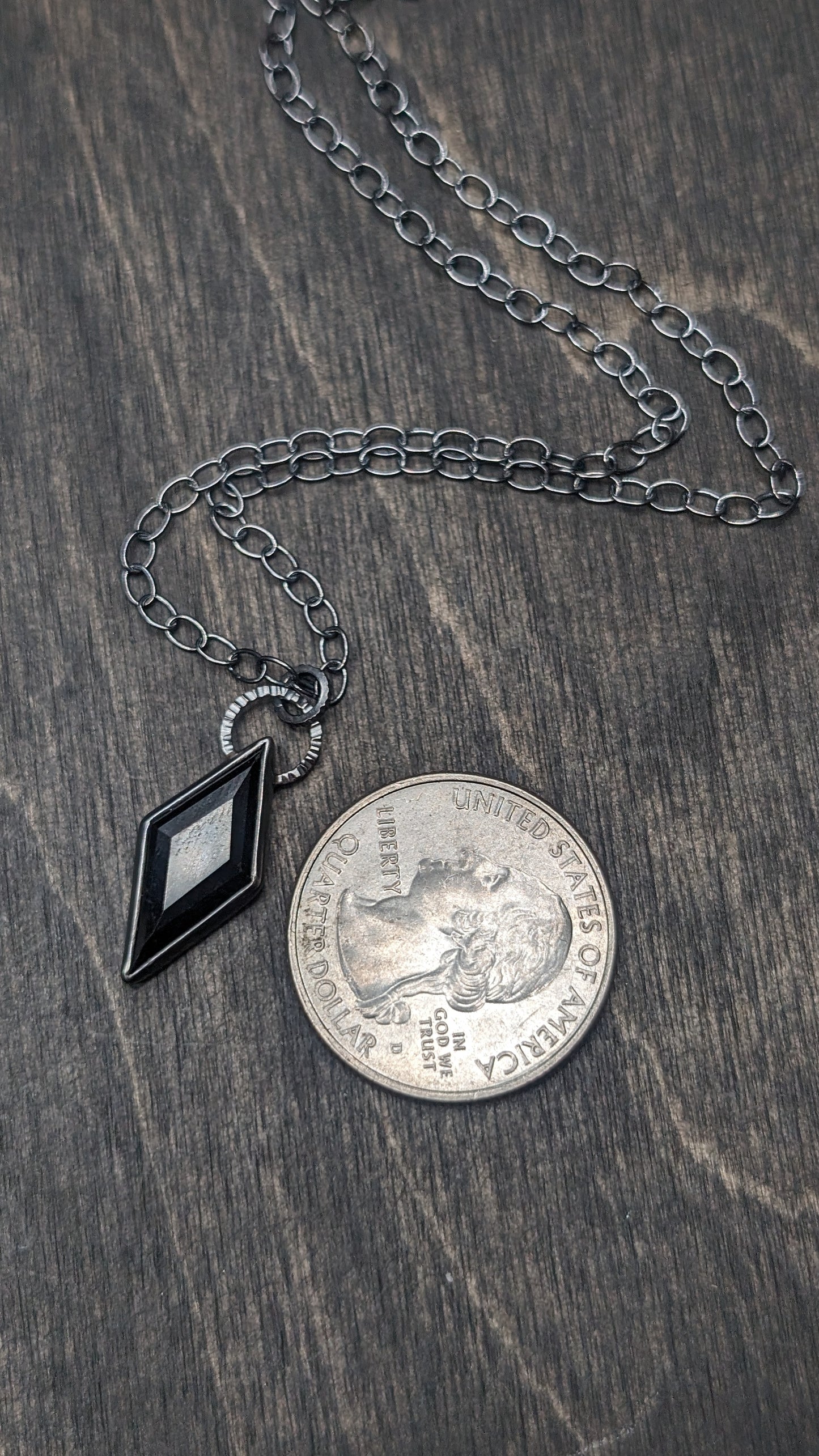 Small Black Spinel Diamond Textured Sterling Silver Necklace