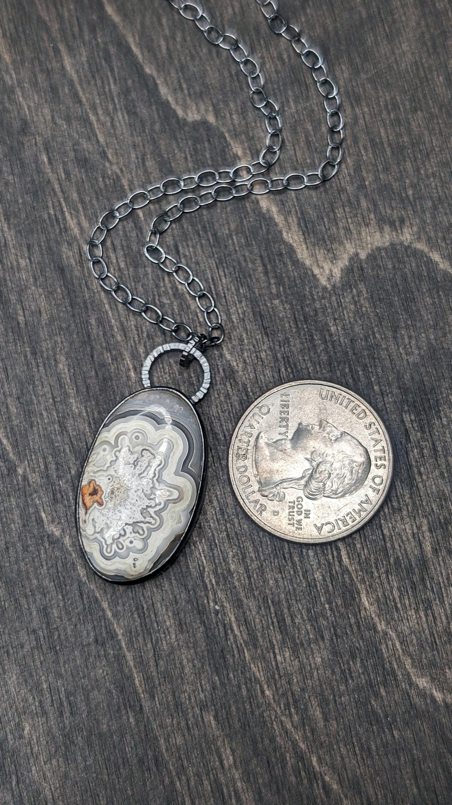 Medium Crazy Lace Agate Textured Sterling Silver Necklace