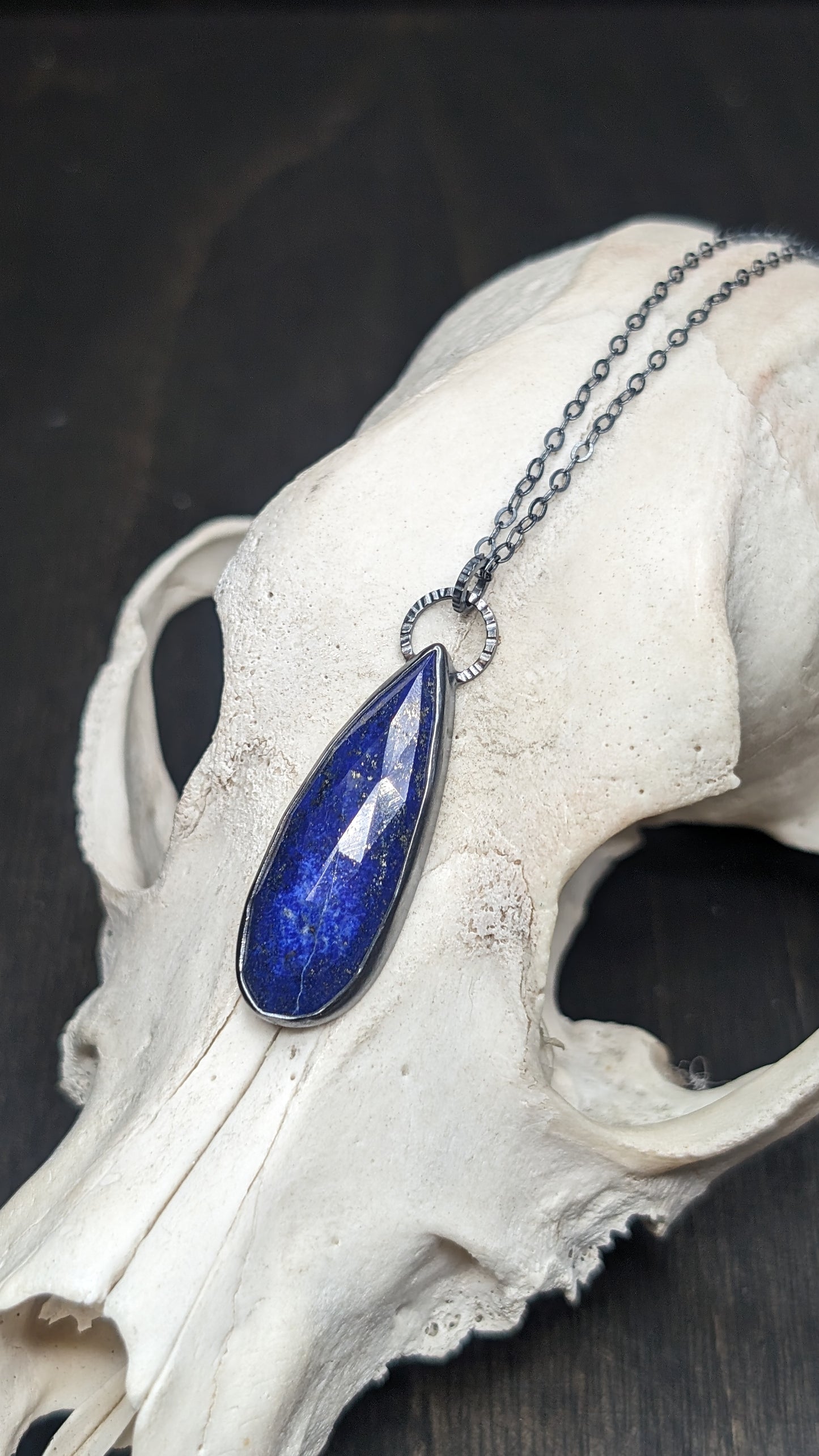 Lapis Lazuli Teardrop Textured Sterling Silver Necklace
