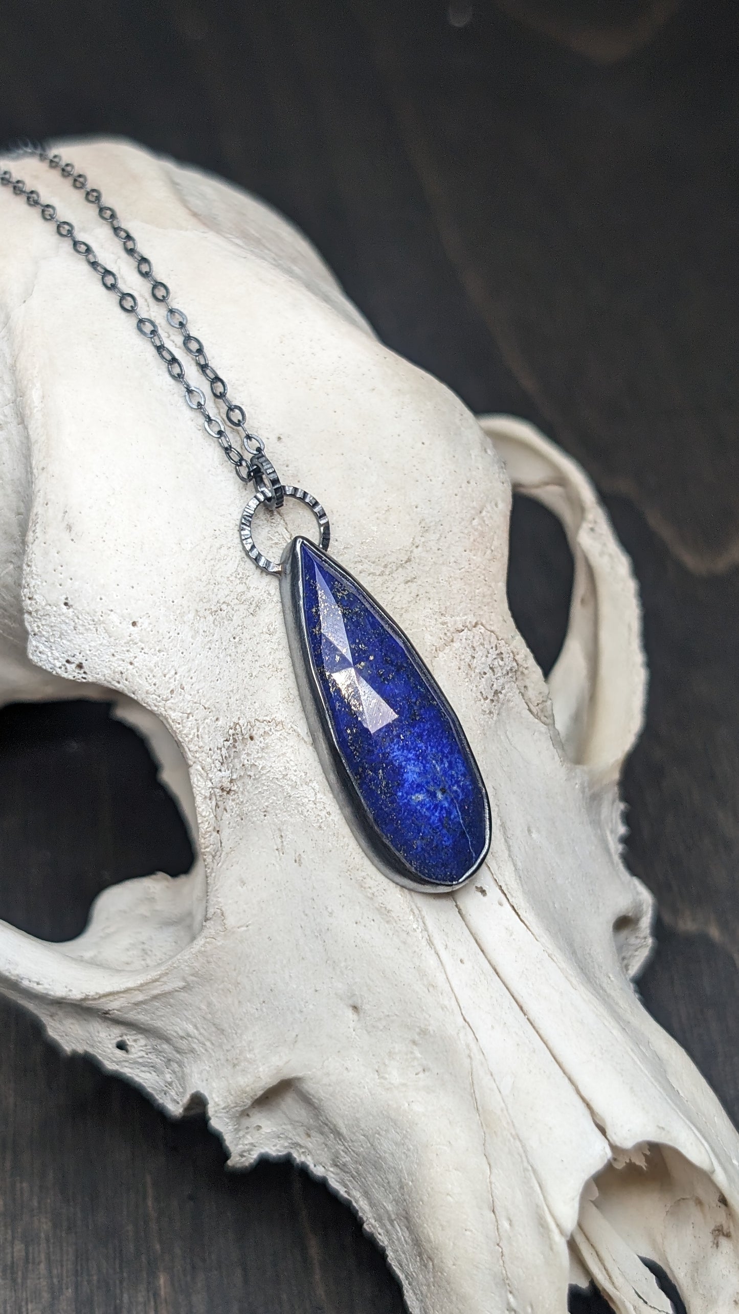 Lapis Lazuli Teardrop Textured Sterling Silver Necklace