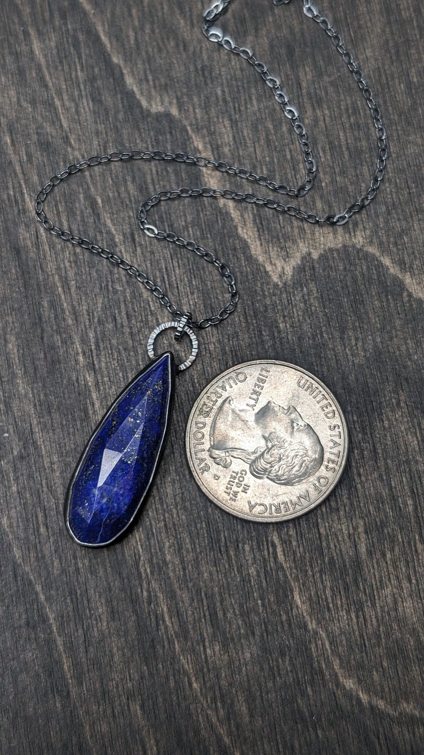Lapis Lazuli Teardrop Textured Sterling Silver Necklace