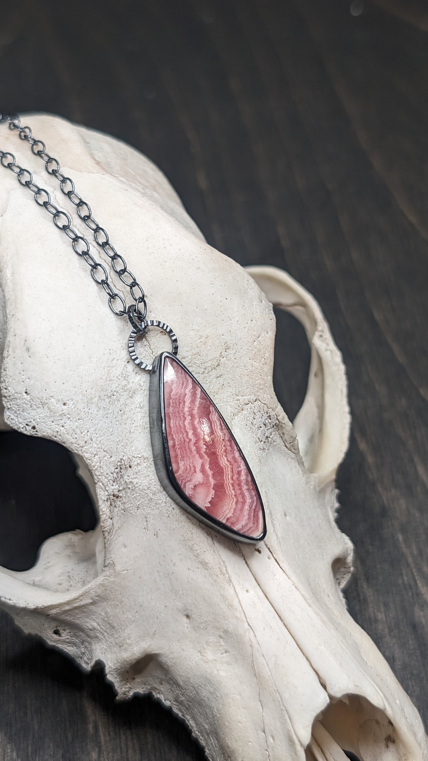 Rhodochrosite Textured Sterling Silver Necklace