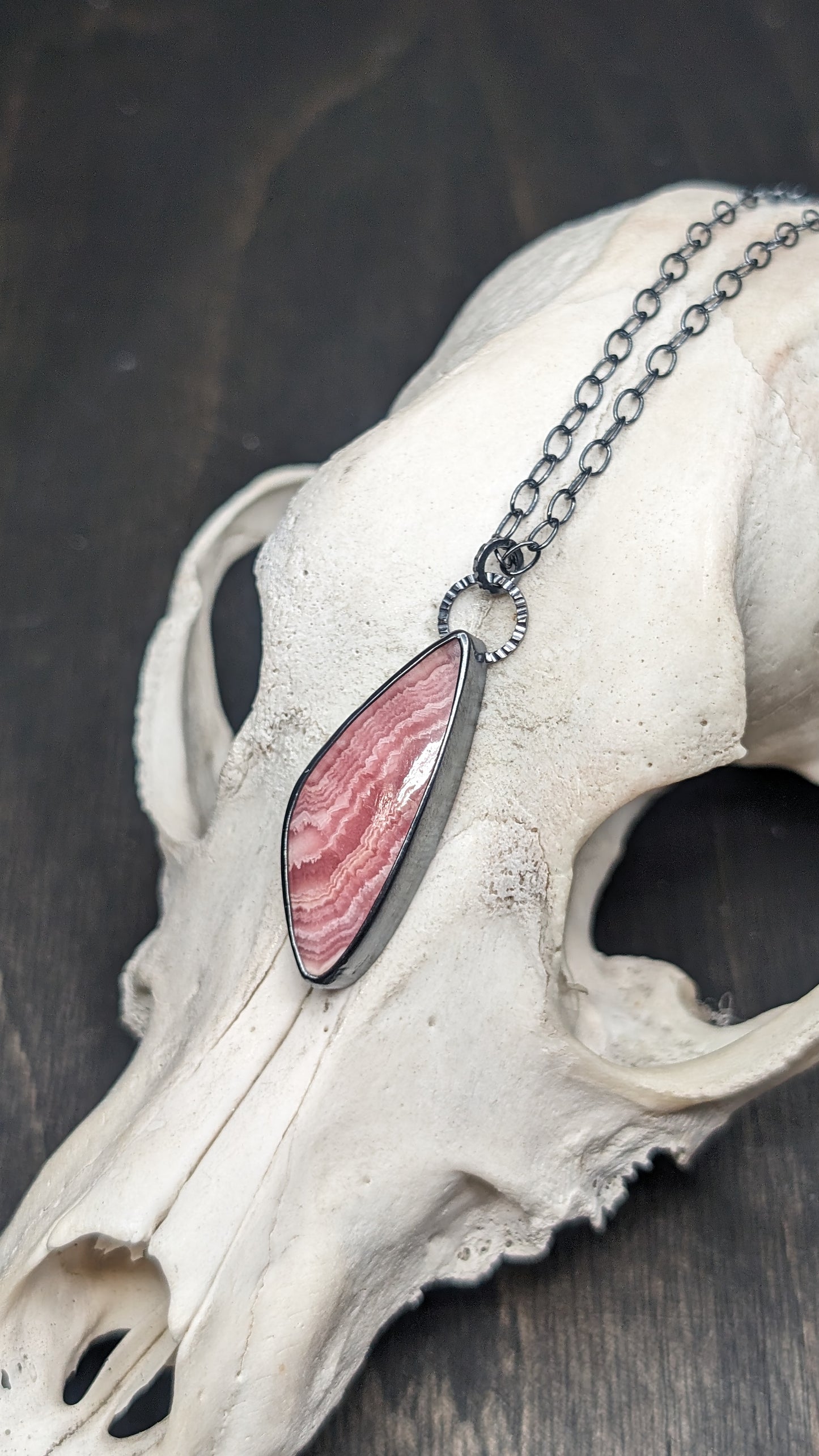 Rhodochrosite Textured Sterling Silver Necklace