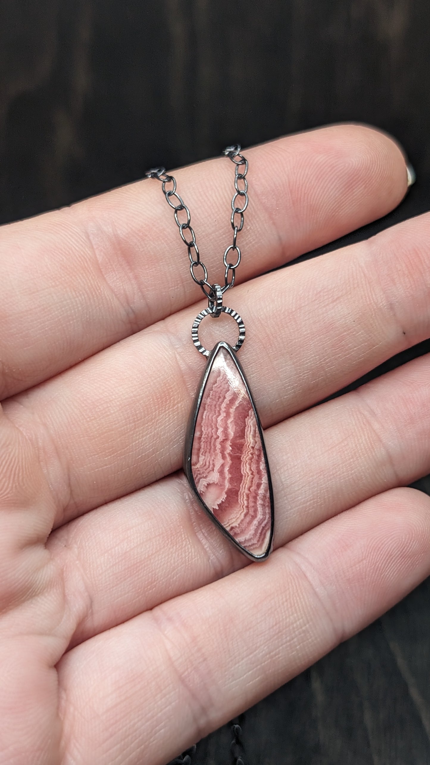 Rhodochrosite Textured Sterling Silver Necklace