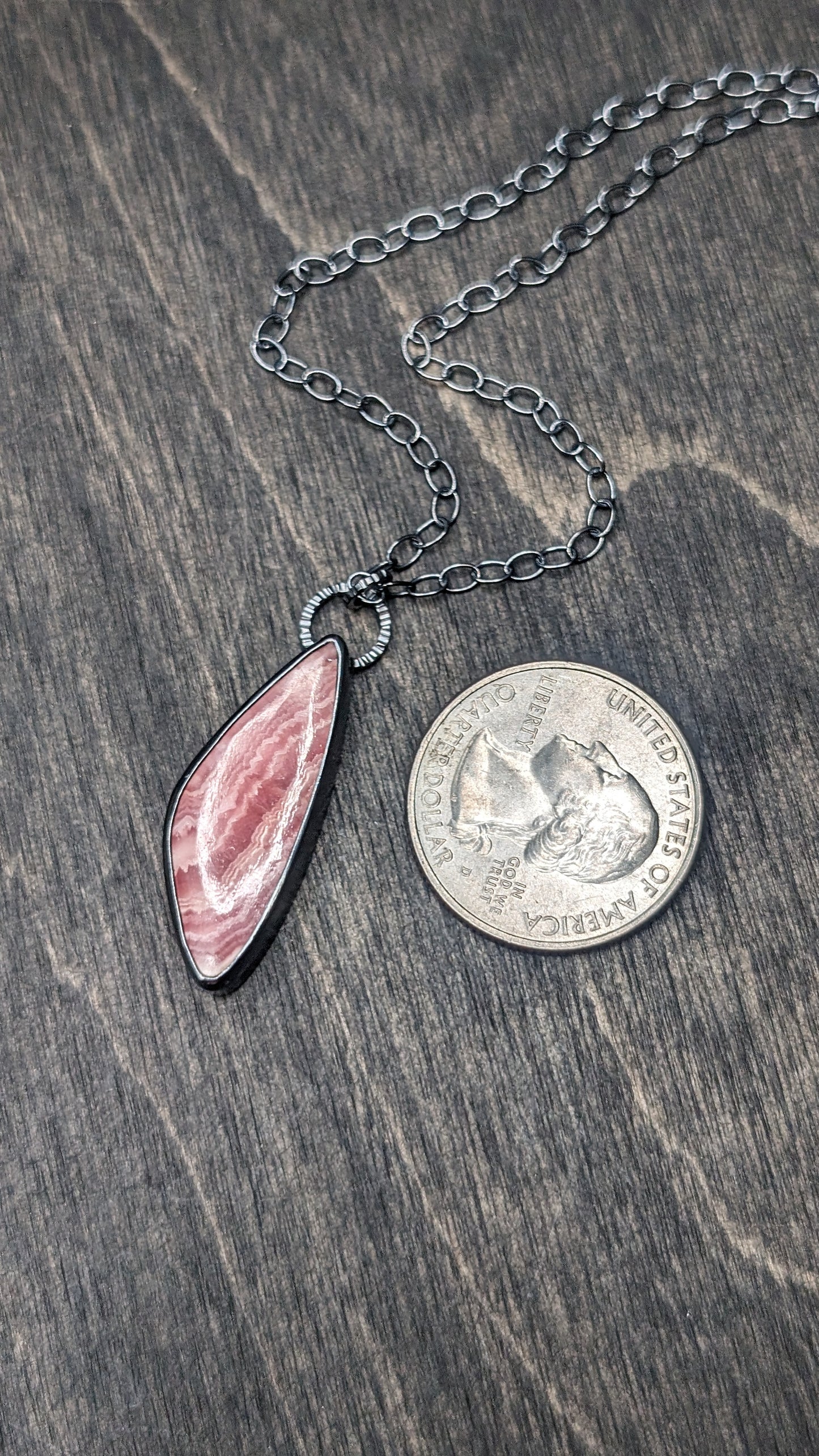 Rhodochrosite Textured Sterling Silver Necklace
